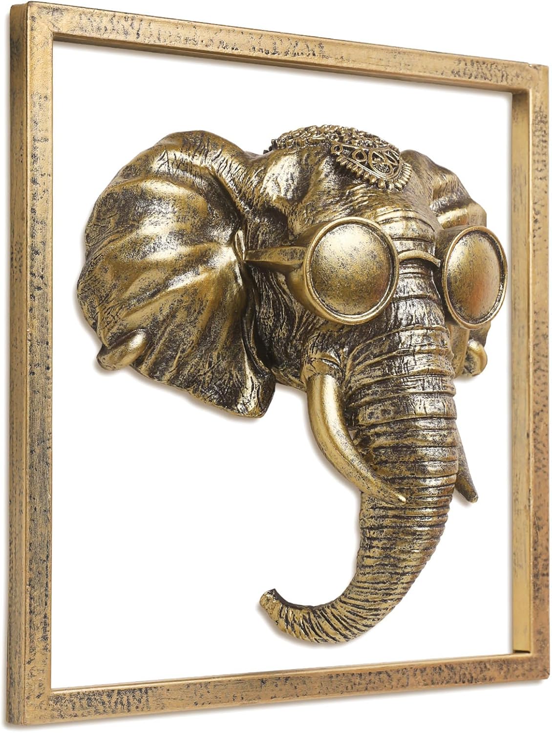 Animal Heads Wall Decor (Includes Metal Frame) Resin Animals Sculptures Head Wall Hanging Decoration Gold vintage Wall Sculpture for Living Room Bedroom Office (Elephant)