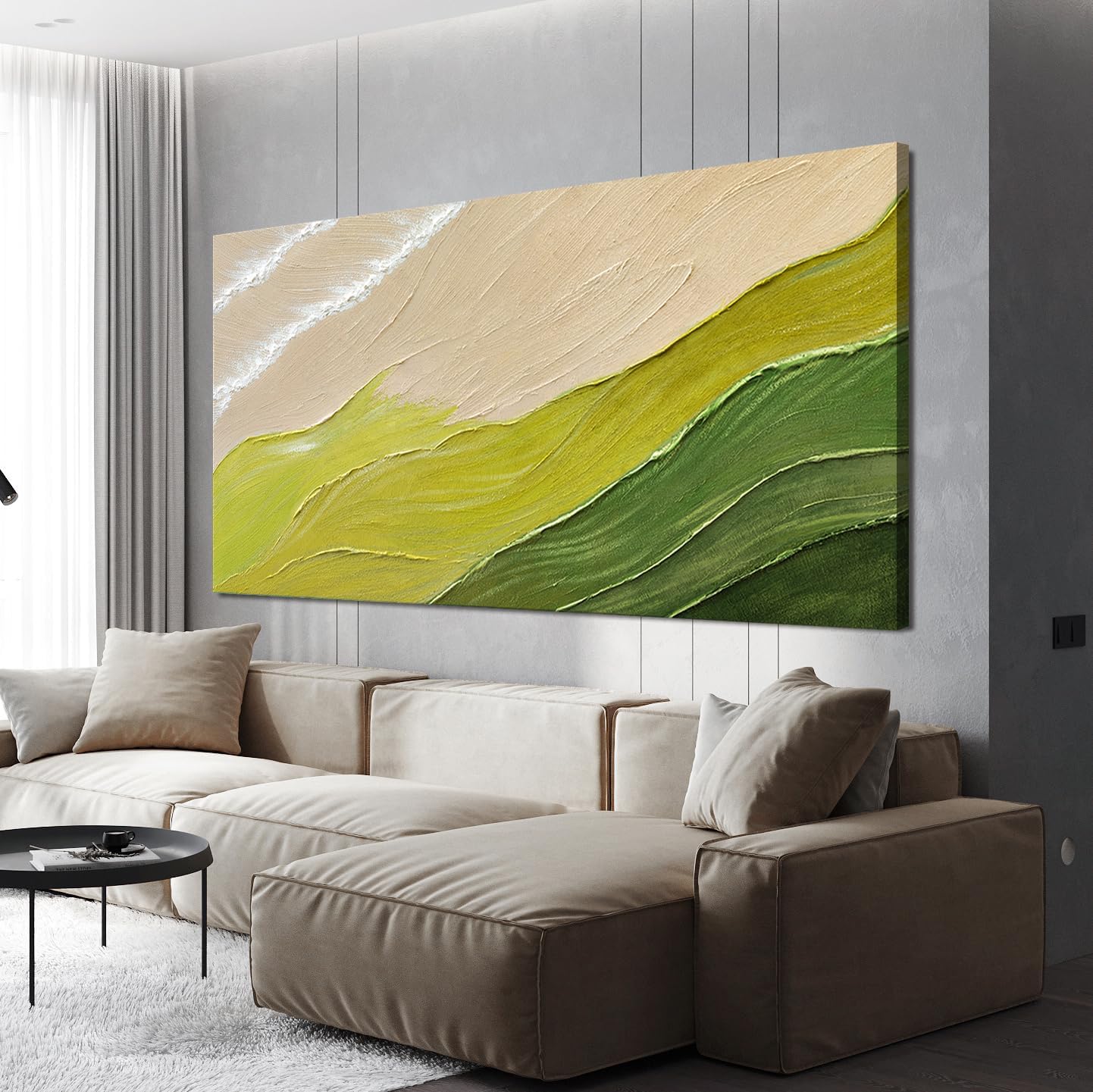 Abstract Wall Art Canvas Art Wall Decor Modern Green Wall Art Prints Chromatic Waves Large Minimalist Wall Art Decor Picture for Living Room Large Artwork for Walls Bederoom Office Decor 24"X48"