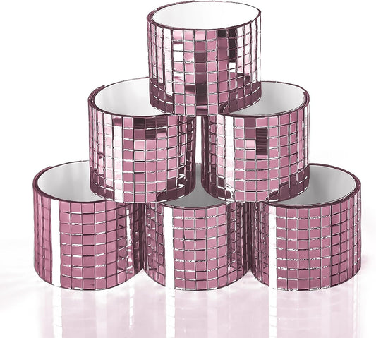 Art3dwallpanels 6 Pack Self Adhesive Glass Mirror Mosaic Disco Tiles Small Square Mirror Sticker for for DIY Disco Ball, Disco Cowboy Hat, Vase, Bottle, Interior Decoration, 2364 Pieces, Pink