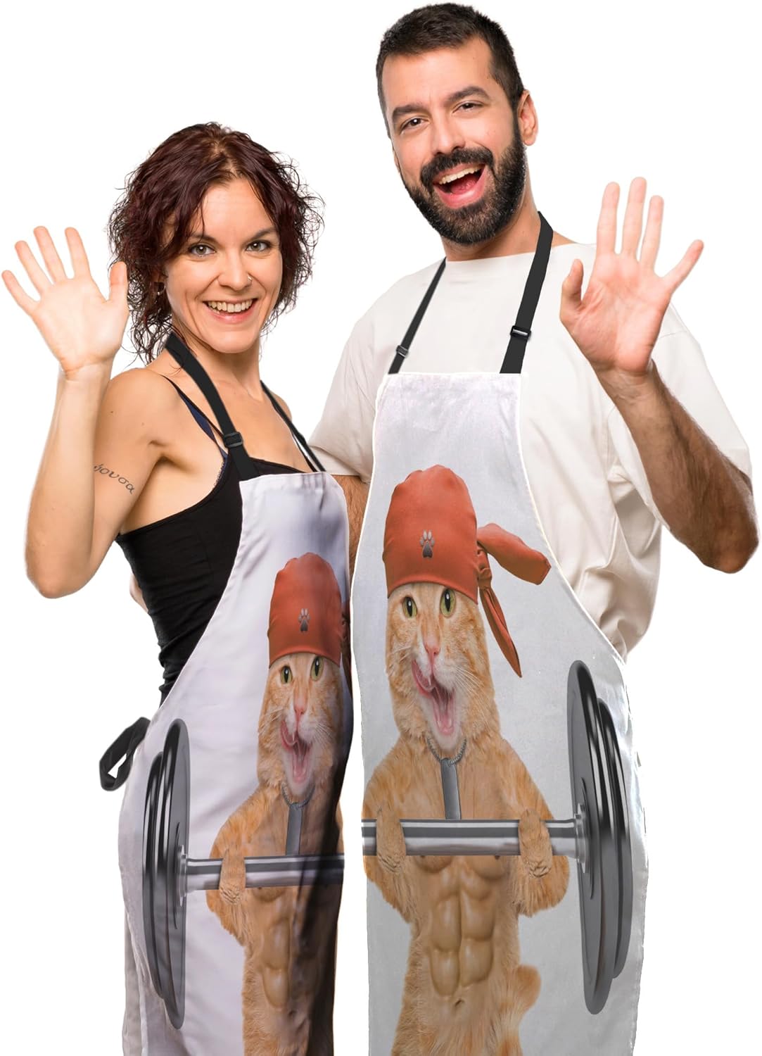 Apron Kitchen for Women Fitness Cat Mans Aprons for Cooking Funny for Kitchen Cooking Restaurant BBQ Painting Crafting Gardening 27” (W) x 31” (H), Waterproof Apron