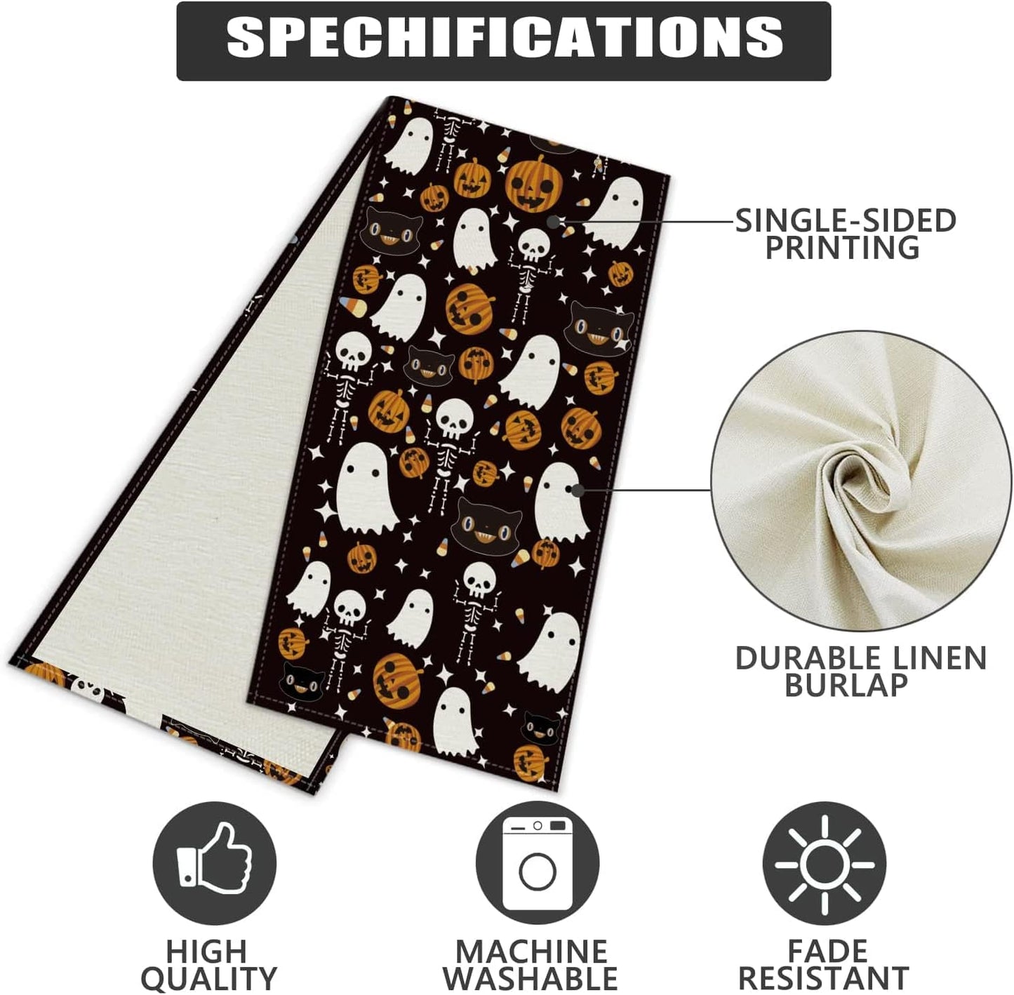 GAGEC Halloween Table Runner Black Cat Pumpkins Seasonal Kitchen Dining Table Home Outdoor Party Decorations (13'' x 60'')