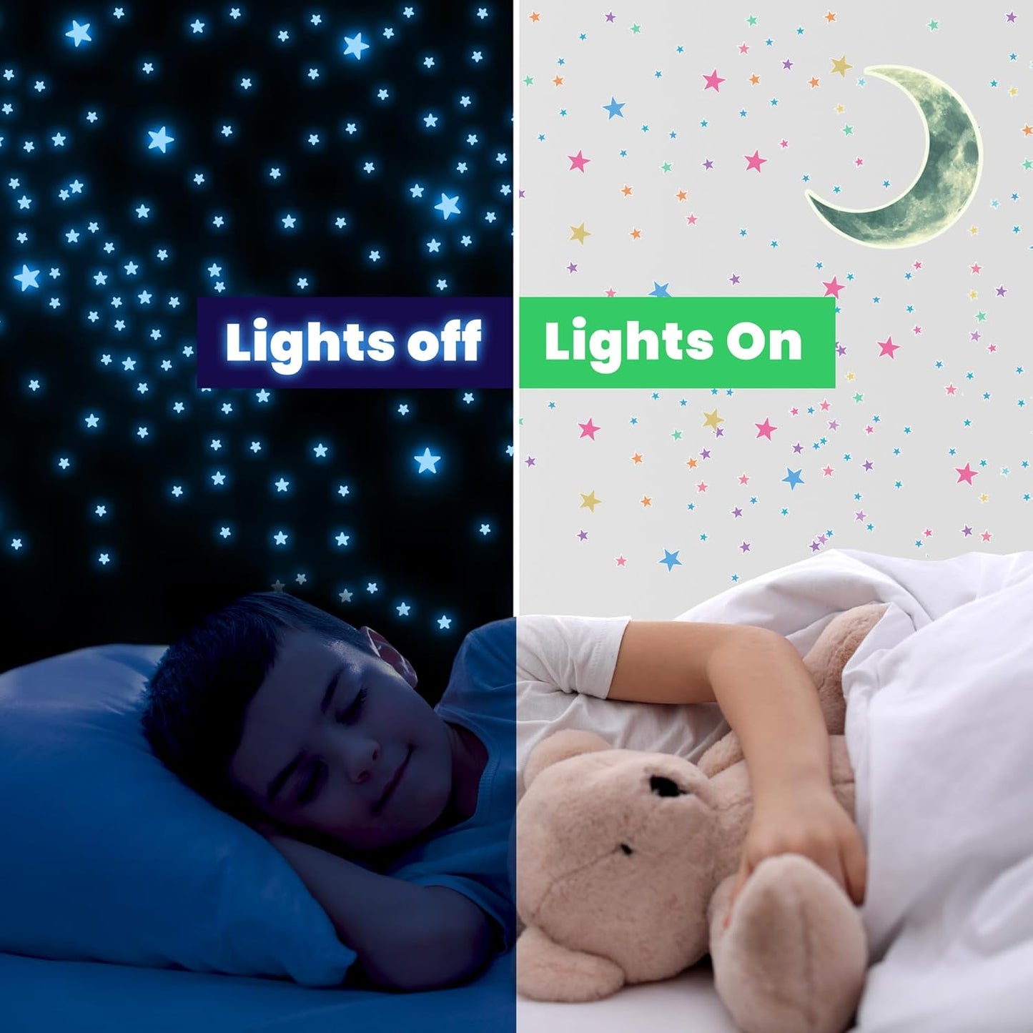 Glow in The Dark Stars and Moon for Ceiling, Luminous Star and Moon Wall Decals, Wall Decor, Sticky Fluorescence Ceiling Stars, Gift for boy and Girl,Kids Nursery Bedroom Living Room(Mixed Colors)