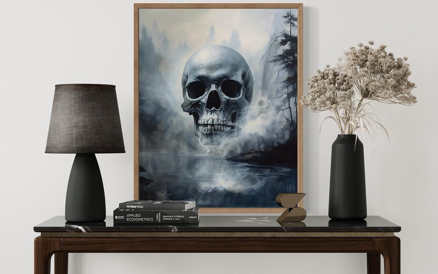 Foggy Skull Poster Art Print, Halloween Scary Vintage Wall Art Academia Spooky Painting Decoration for Horror Prints, Gothic Posters Bedroom Decor 89 (Foggy Skull, 16 x 20 inches, Wood Frame)