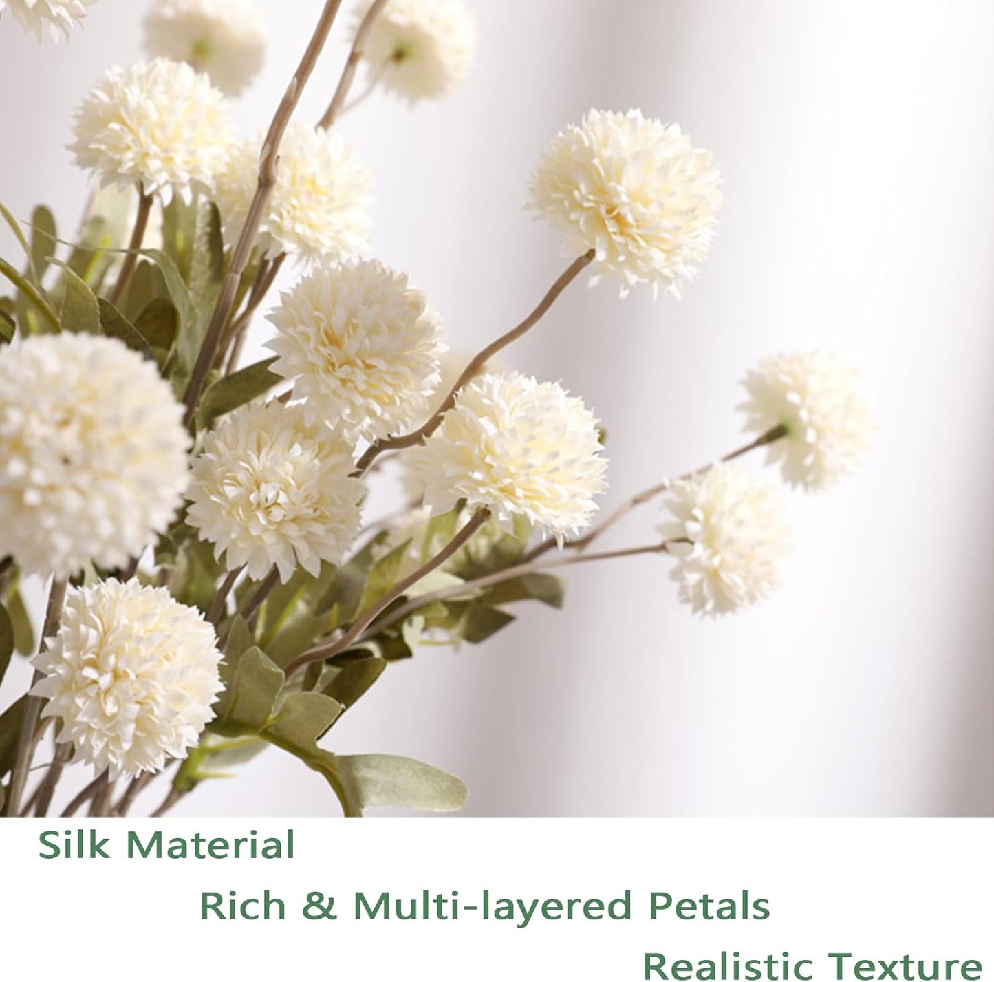 Faux White Kiku Flower, 10 Stems with 5 Heads Each & 4 Branches Eucalyptus Stems, Artificial Small Mini Chrysanthemum Flowers for Aesthetic Room Decor, Floral Arrangements Centerpiece