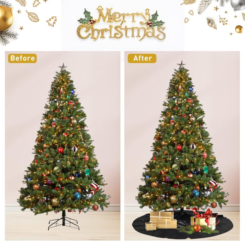Eternal Beauty Christmas Tree Skirt, 36 Inch Black Halloween Sequin Tree Skirt Small Xmas Tree Skirt for Christmas Tree Decorations