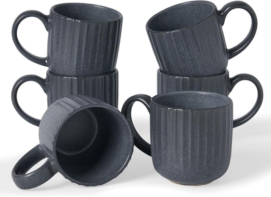 famiware Coffee Mugs Set of 6, Starlight 11 oz Mug Cup Set with Handle for Coffee, Tea, Cocoa, Milk - Ceramic Stoneware Mug Set, Matte Black Grey