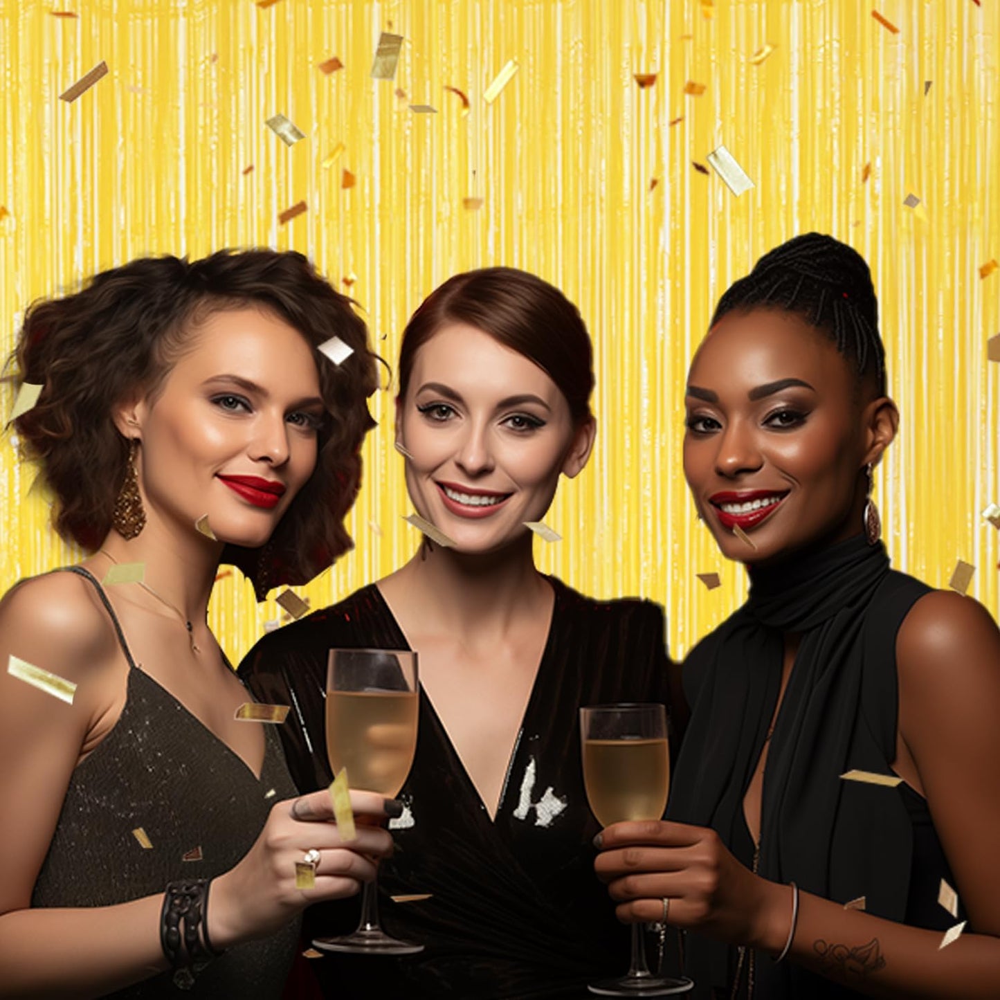 3 Pack Foil Fringe Backdrop - Pastel Yellow Shiny Tinsel Curtains for Party Decoration/Photo Booth Props - 3.3x8.2 FT Metallic Foil Backdrop for Birthday, Wedding, Graduation, Christmas.