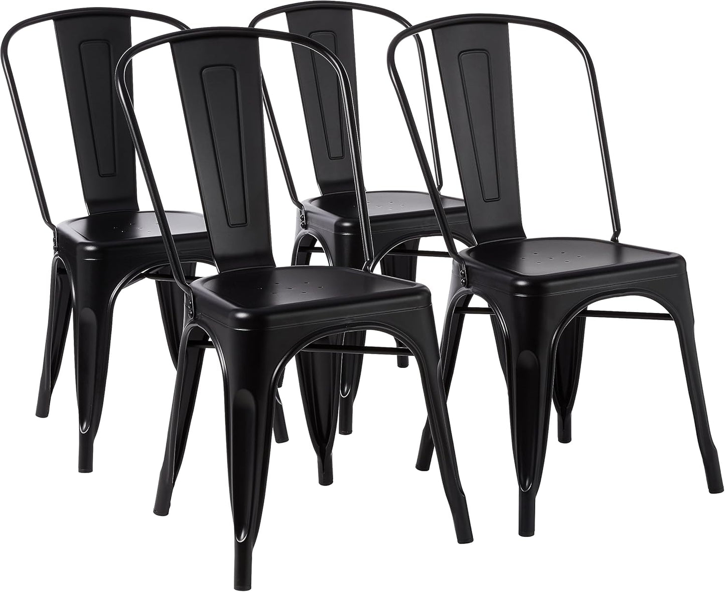 Amazon Basics Metal Dining Chairs, Matte Black, 1 Count (Pack of 4)
