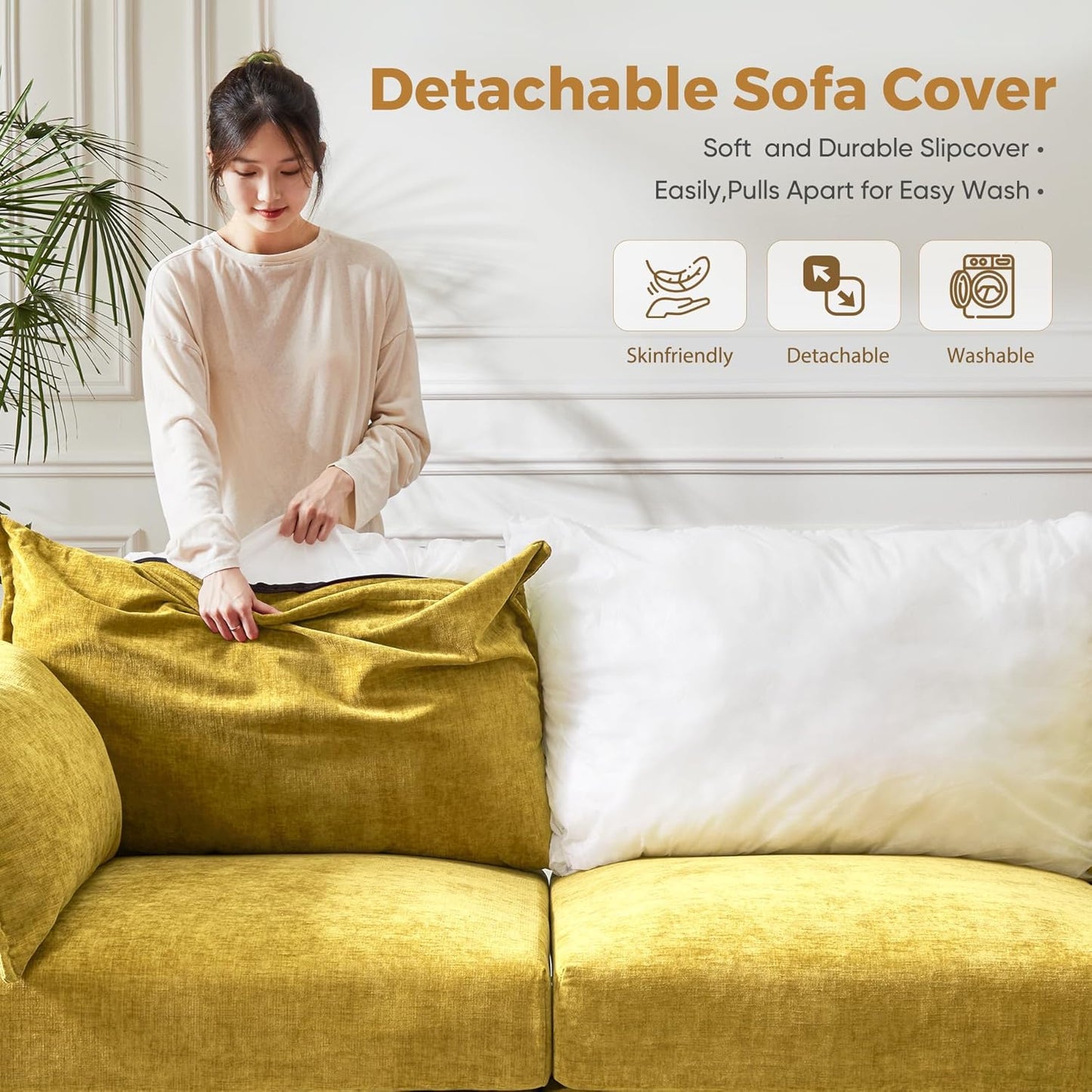 134.6" Oversized Modular Sectional Sofa, Large 6 Seater U Shaped Couch Deep Seat for Living Room, Apartment - Chenille Yellow