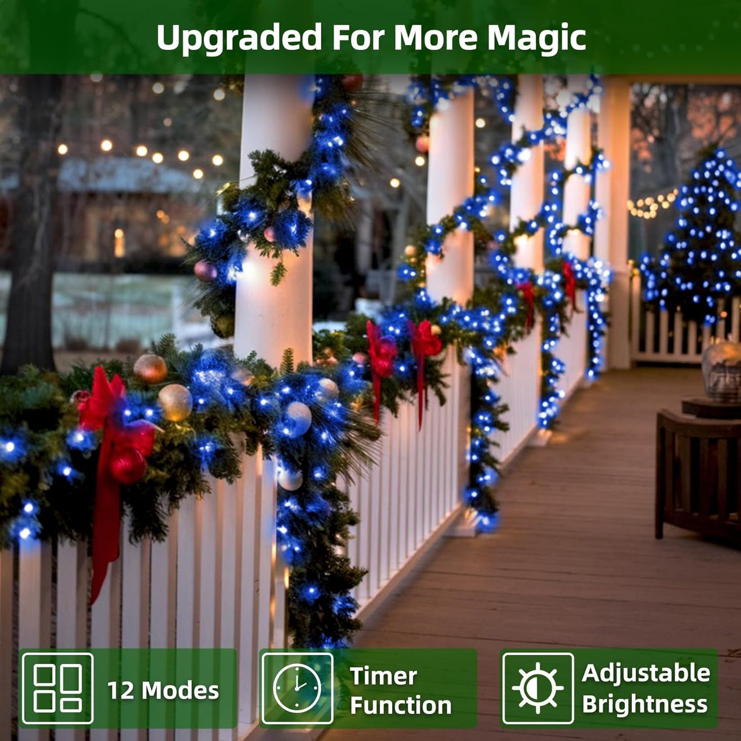 750 LED 240FT Christmas Lights Outdoor,12 Lighting Modes Christmas String Lights with Timer, Dimmable BlueLED StringLightsWaterproof for Yard Tree Wedding Party Holiday Decor Blue