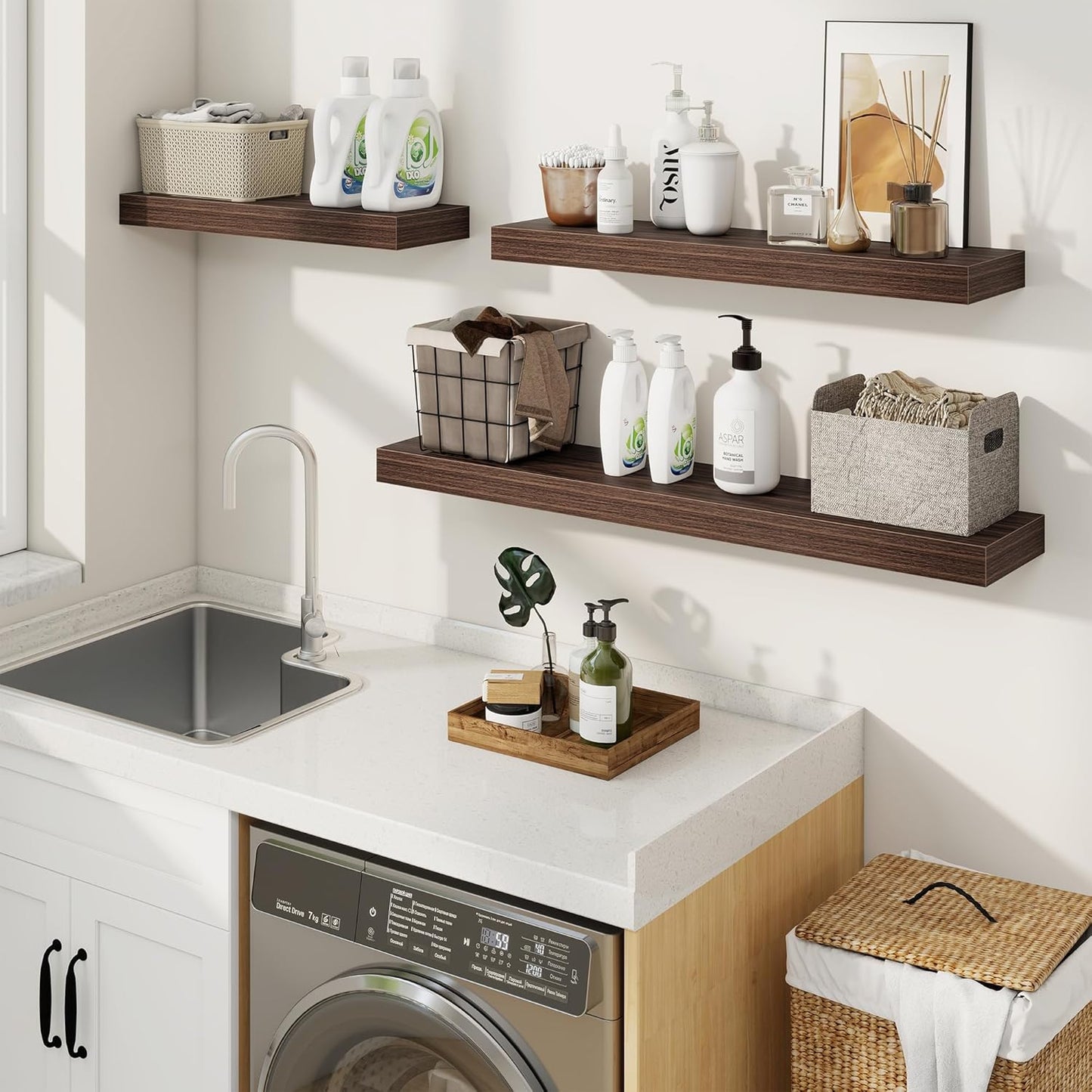 fuqing Floating Shelves for Wall, Bathroom Shelf Wall Mounted for Storage, Shelves with Invisible Bracket for Bedroom, Kitchen, Living Room, Farmhouse Small Book Shelf, 36 Inch Set of 2, Walnut