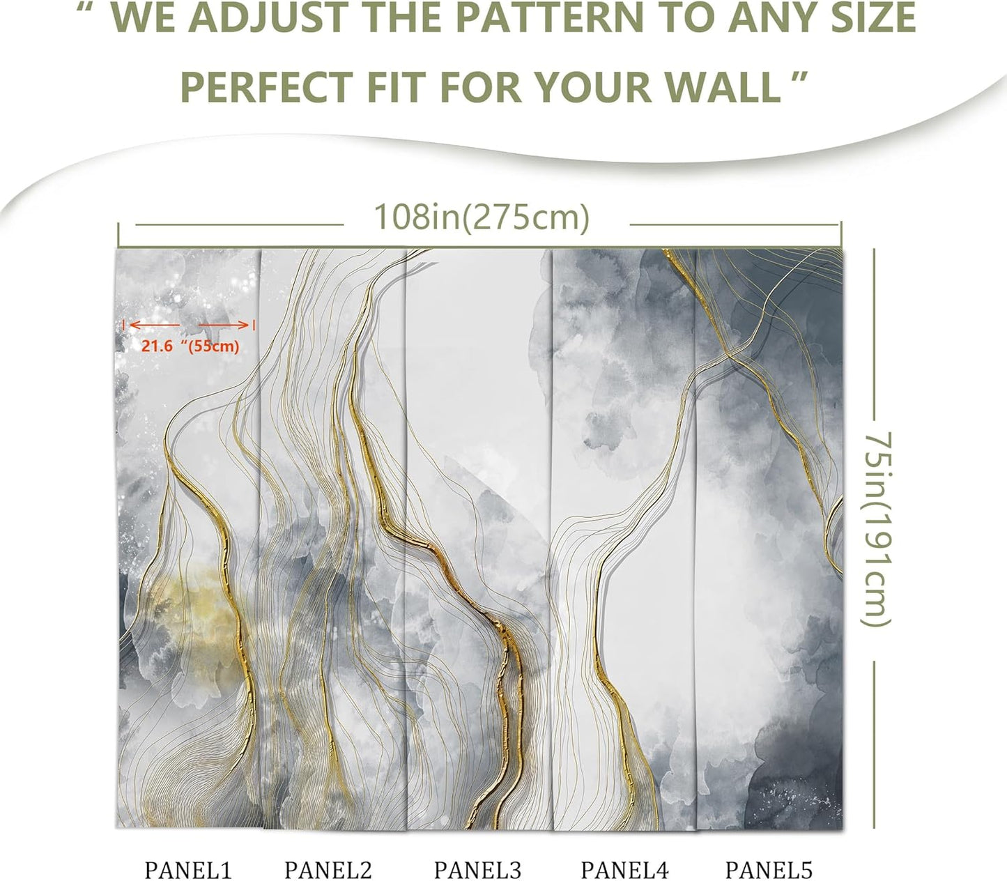 Abstract Grey Marble Wallpaper Large Abstract Gold Wall Mural for Bedroom Living Room Office(Not Peel and Stick)