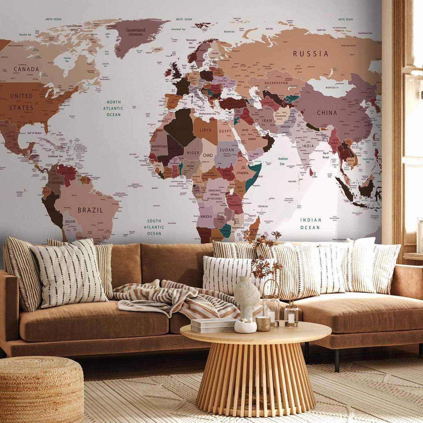 artgeist Premium Wall Mural World Map 79x55 in - XXL Non-Woven Wallpaper Fleece Wall Decor Photo Print Picture Image Design Home Map of The World k-B-0001-a-d