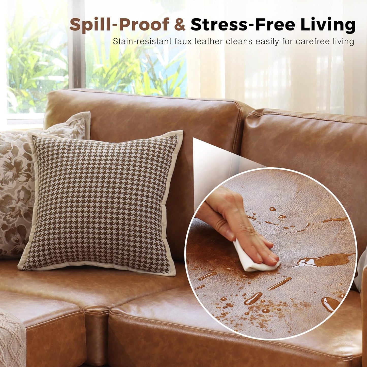 118.5" Faux Leather Modular Sectional Sofa with Storage Seat, Oversized 4 Seater Couch Deep Seat with Removable Cover Brown