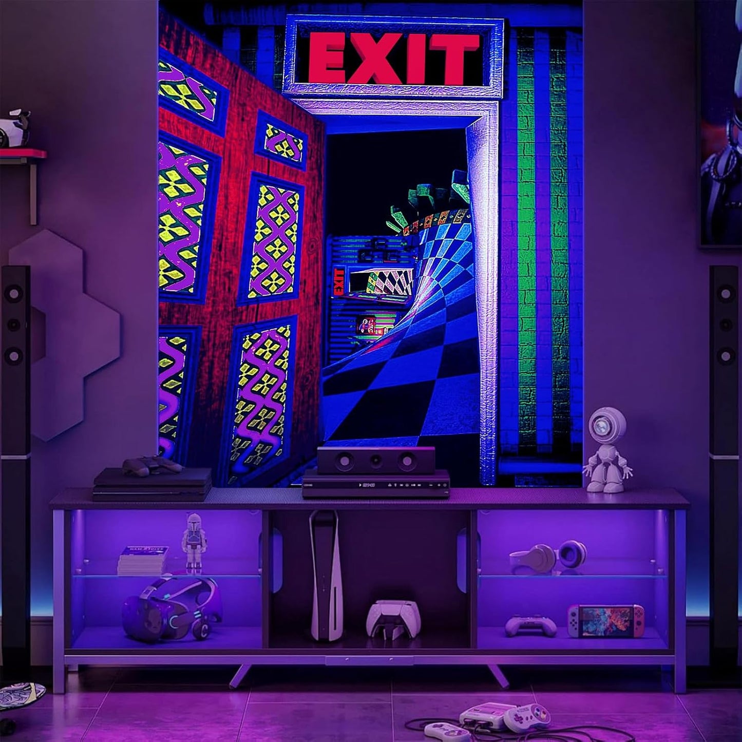 3D Exit Blacklight Tapestry Wall Decor for Men Bedroom, Trippy 3D Illusion Glow in the Dark Wall Hanging Backdrop for Men Guys Game Room, UV Reactive 3D Poster for Living Room Dorm 51x60 Inches