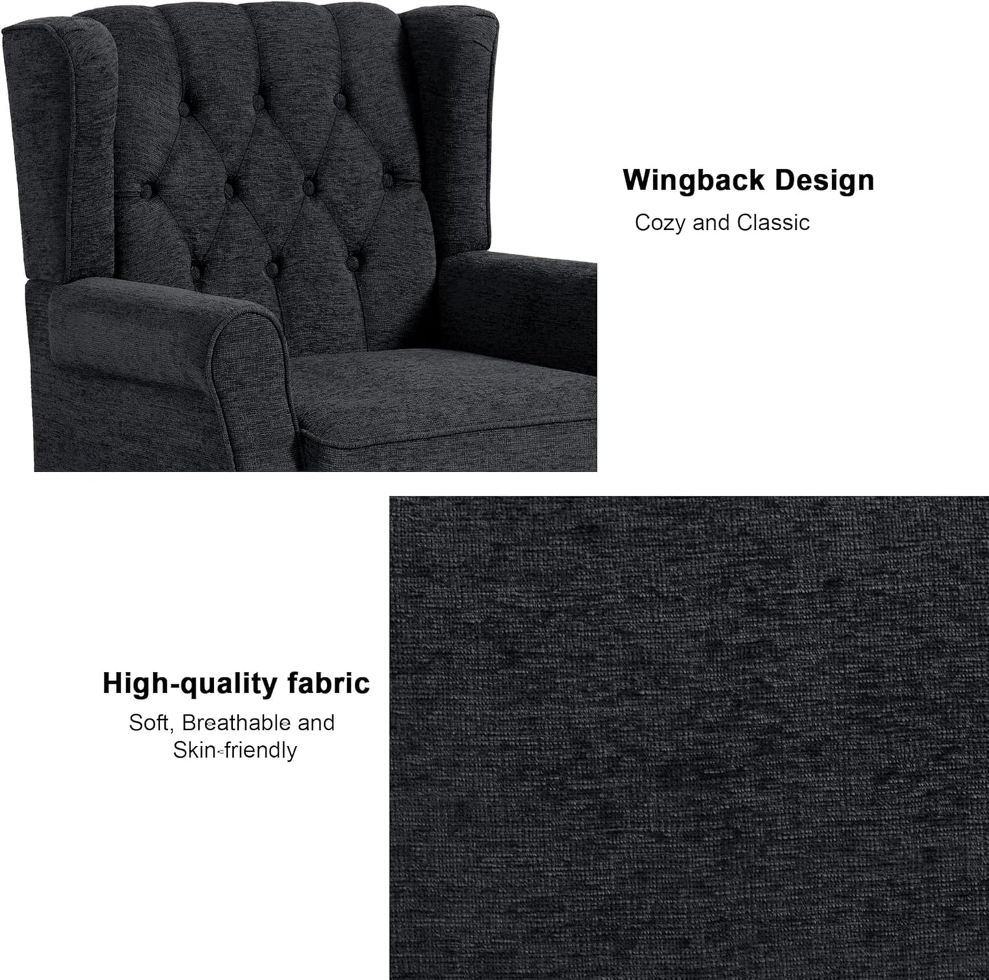 Accent Chair, Upholstered Armchair with Button Tufted High Back & Solid Wood Legs, Comfy Wingback Reading Single Sofa Chair for Small Spaces, Living Room, Bedroom-Blue,1 SEAT