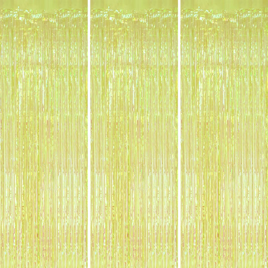 3 Pack Foil Fringe Backdrop - Transparent Green Shiny Tinsel Curtains for Party Decoration/Photo Booth Props - 3.3x8.2 FT Metallic Foil Backdrop for Birthday Wedding Graduation Christmas