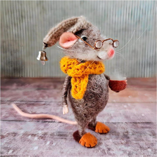 Felted Mouse, Cute Miniature Dollhouse Felt Mouse Ornament, Felt Wool Mice Figurine for Holiday Decor, Needle Felted Mouse Doll Decorations Festival Statue (Teacup)