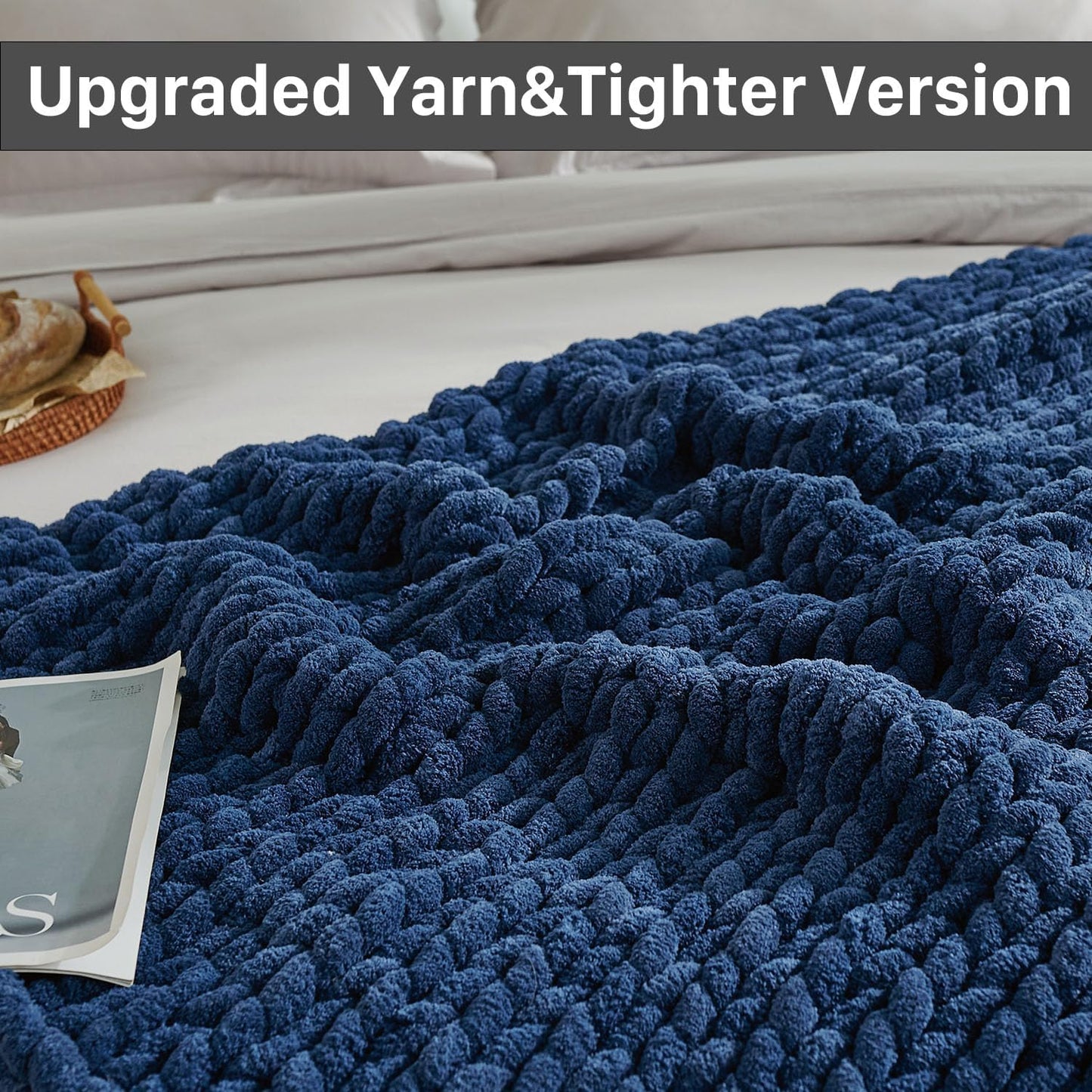 Esterra Chunky Knit Throw Blanket Newly Upgraded Heavy Tighter Version, Handmade Chenille Throw Super Soft, Thick Yarn Cable Knit Crochet Throw Blanket for Couch Bed Sofa, 50"x60", Navy Blue