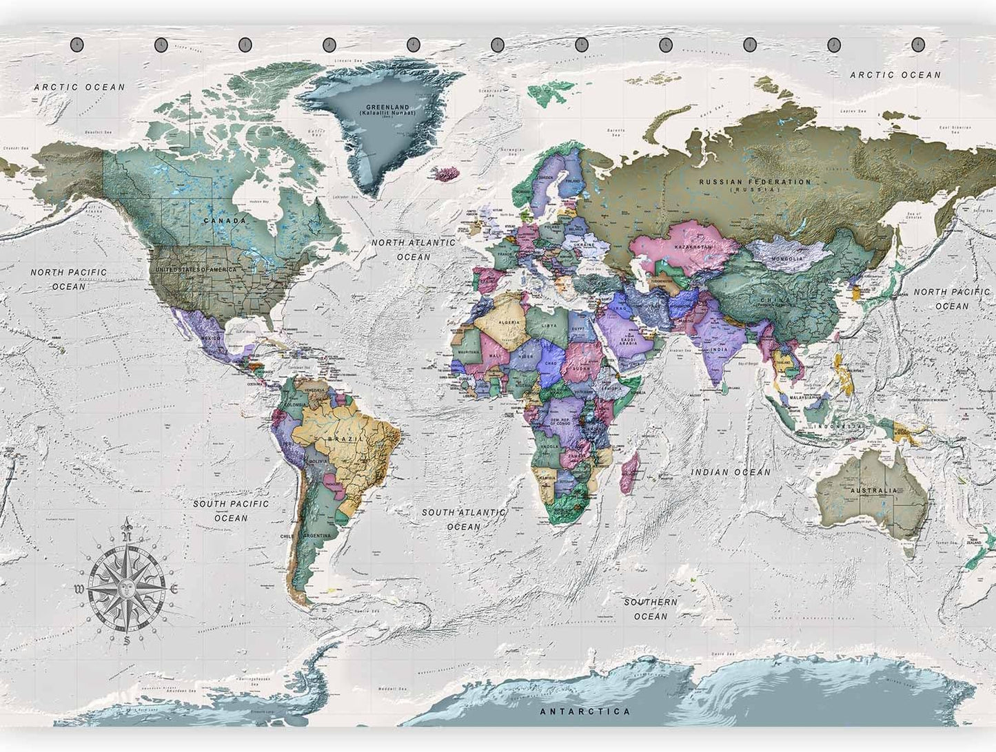 artgeist Wall Mural World Map 177x124 in - XXL Non-Woven Wallpaper Fleece Wall Decor Photo Print Picture Image Design Home Map of The World k-A-0380-a-a