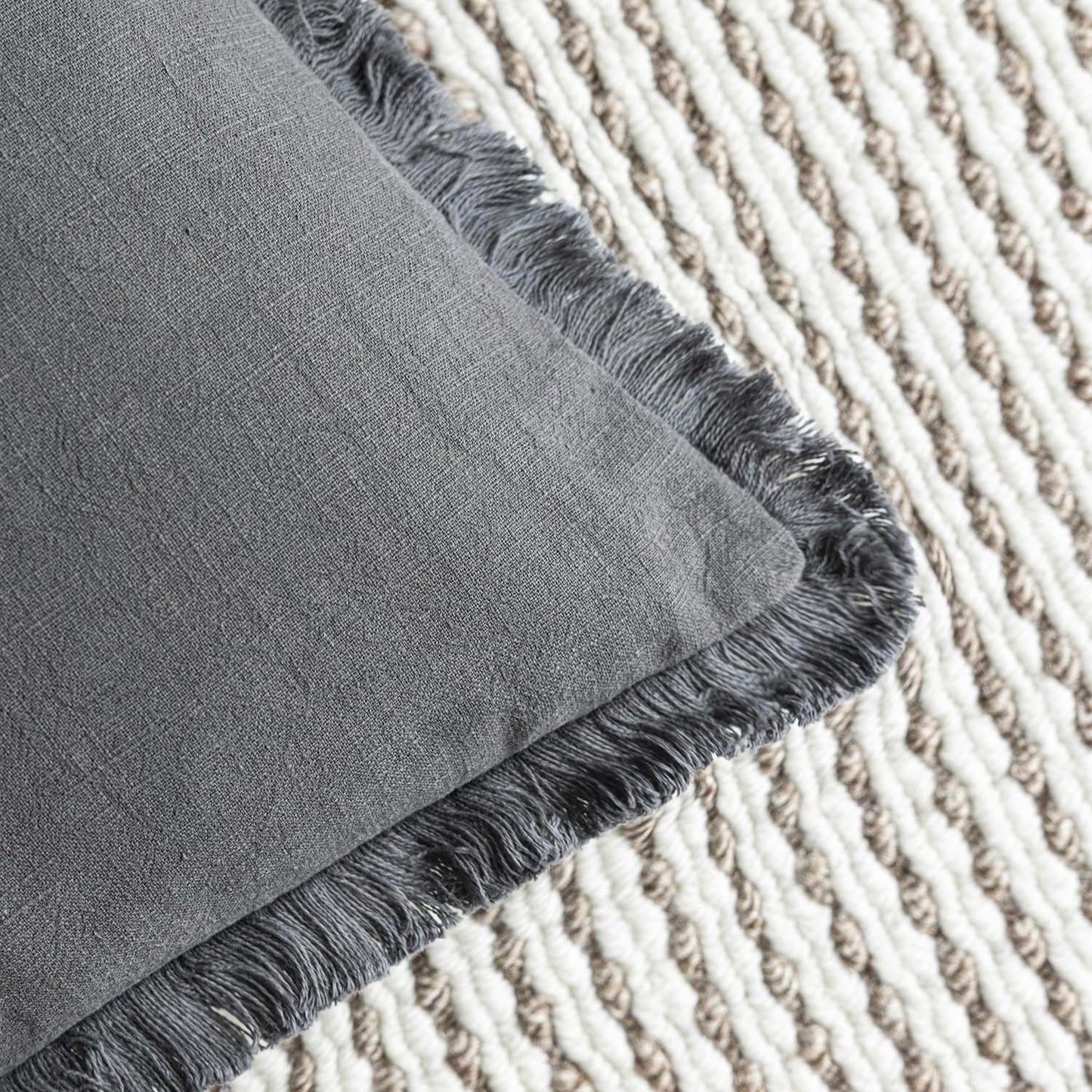 Foindtower Set of 2 Decorative Linen Fringe Throw Pillow Covers Boho Farmhouse Cushion Cover with Tassels Lumbar Accent Pillowcase for Couch Bed Sofa Living Room Home Bedroom Decor,12×24 Inch,Gray