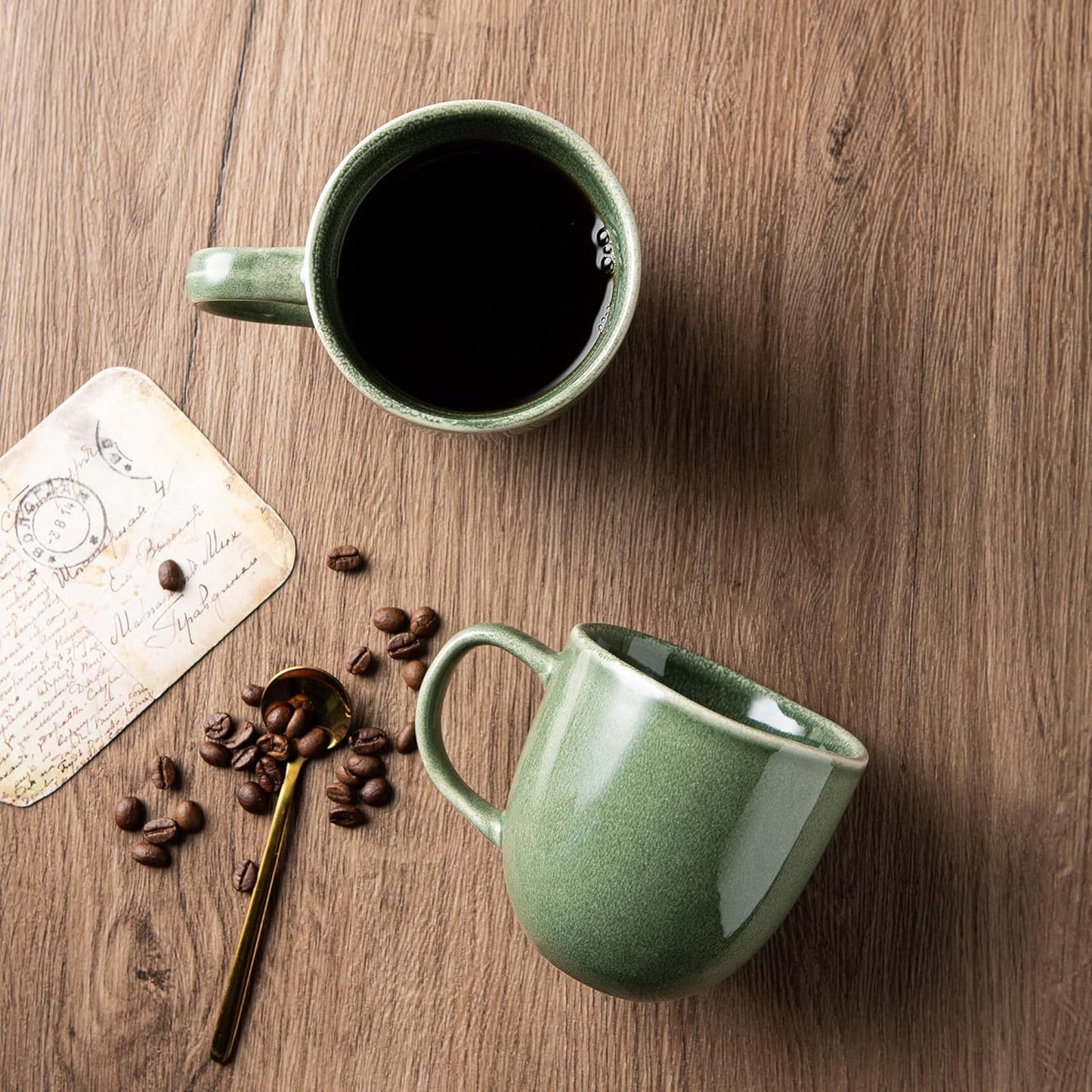 AmorArc 12oz Coffee Mugs, Ceramic Coffee Mugs set of 6 for Man, Woman, Dad, Mom, Modern Coffee Mugs with handle for Latte/Cappuccino/Milk/Cocoa. Dishwasher&Microwave Safe, Jade Green