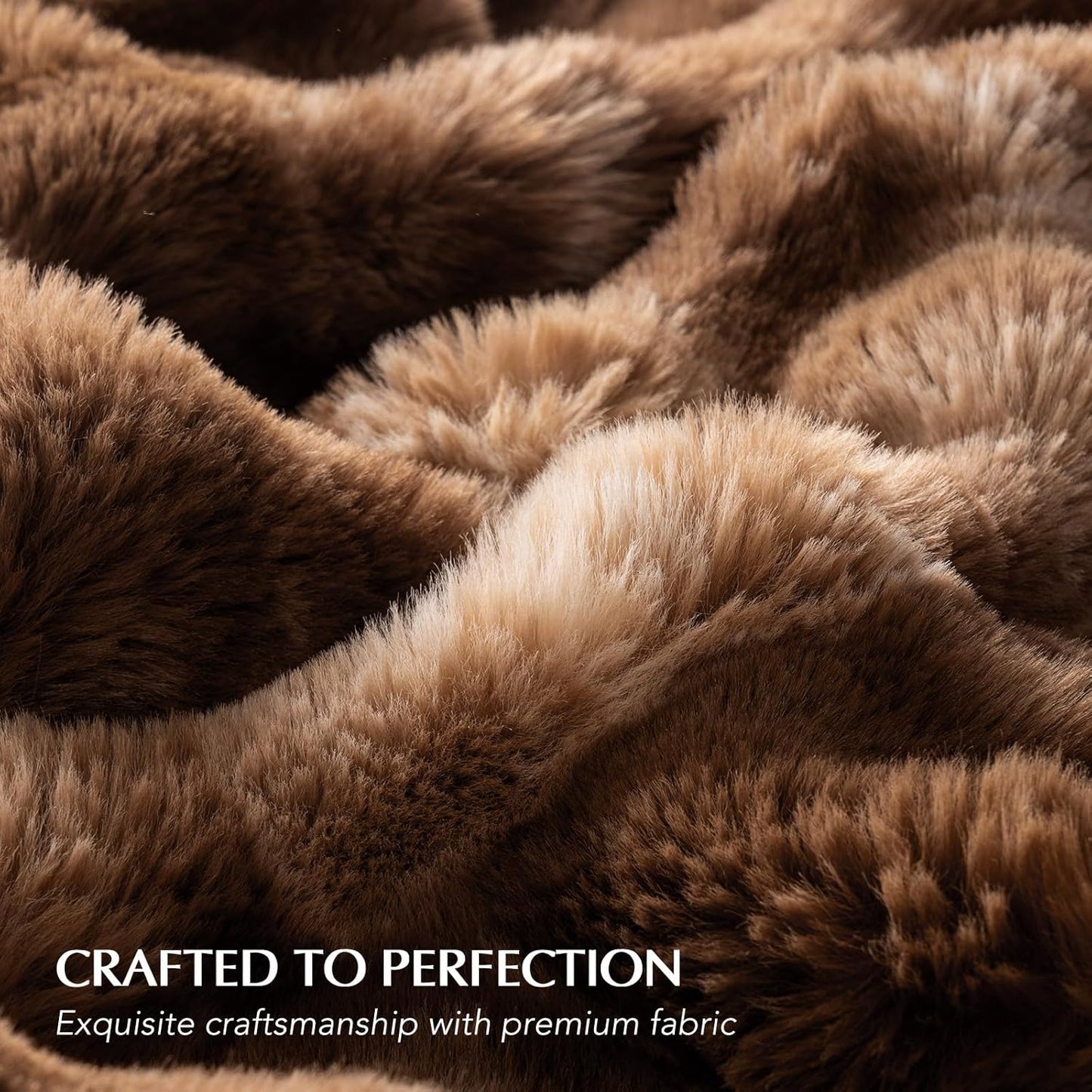 EVERGRACE Ultra Soft Luxury Fluffy Ridgeline Faux Rabbit Fur Throw Blanket, Thick Warm Bubble Throw for Bed, Cozy Plush Reversible Blankets for Couch, Chair, Sofa, Lion Caramel, 50x60 Inches, 870 GSM