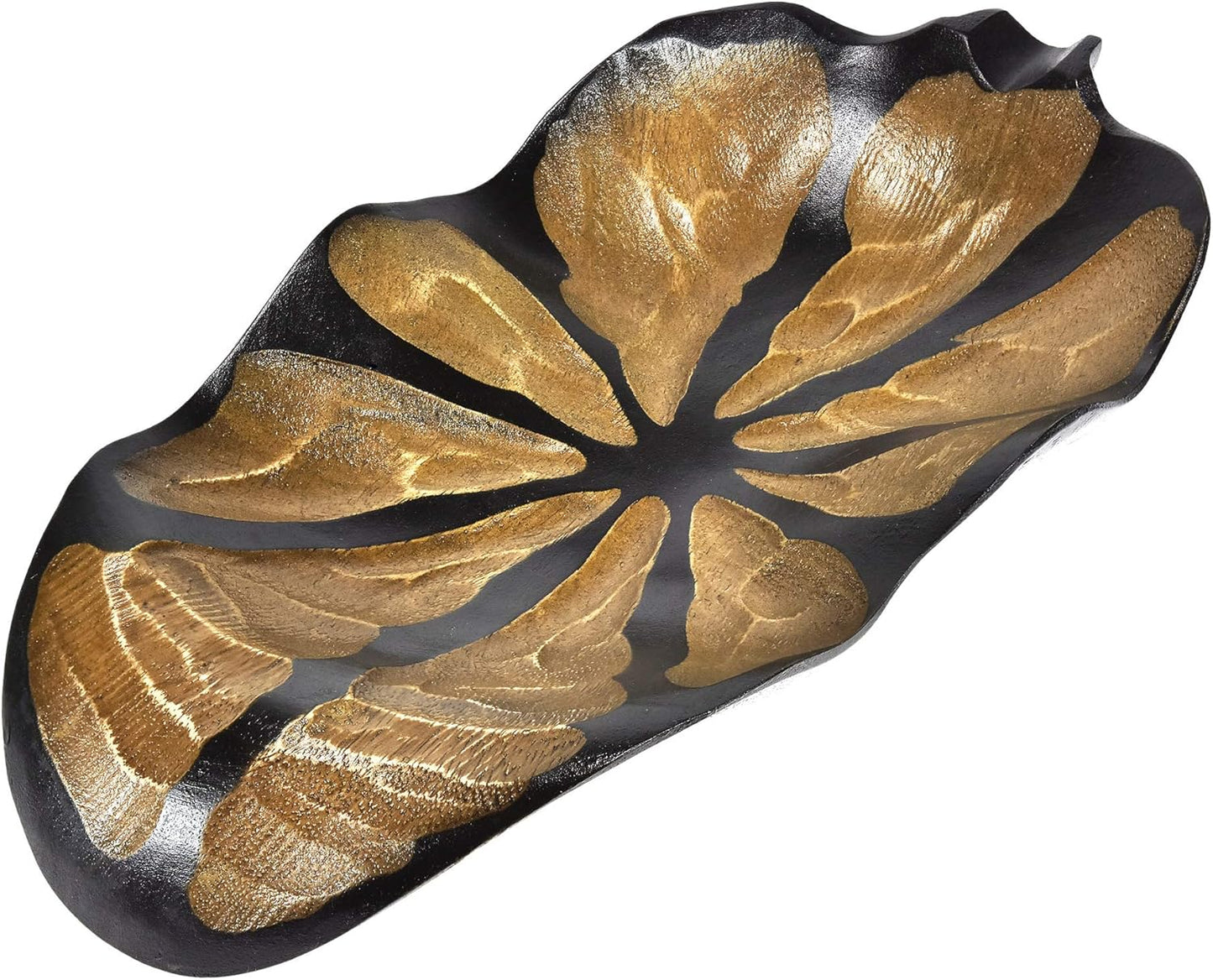 AeraVida Nature Inspired Handcarved Curvy Leaf Shaped 2-Tone Stained Wooden Serving Bowl or Dish for Tropical Chic Home Décor & Kitchen Accessories