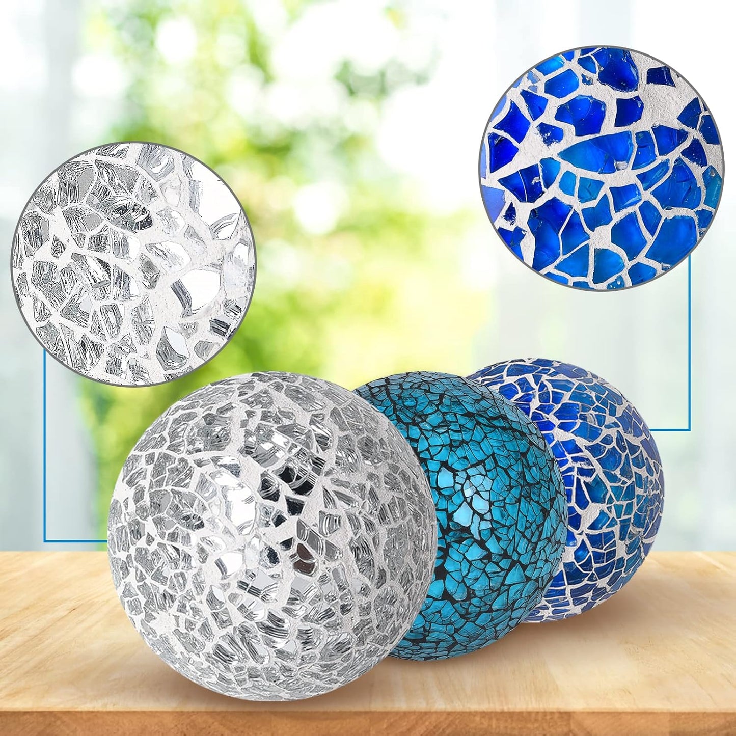 6Pcs Decorative Ball for Bowls, 8cm/3.15inch Mosaic Glass Centerpiece Decoration Balls Mirror Glass Ball Fillers for Home Decor Dining Tables Wedding Party (Mixed Color)