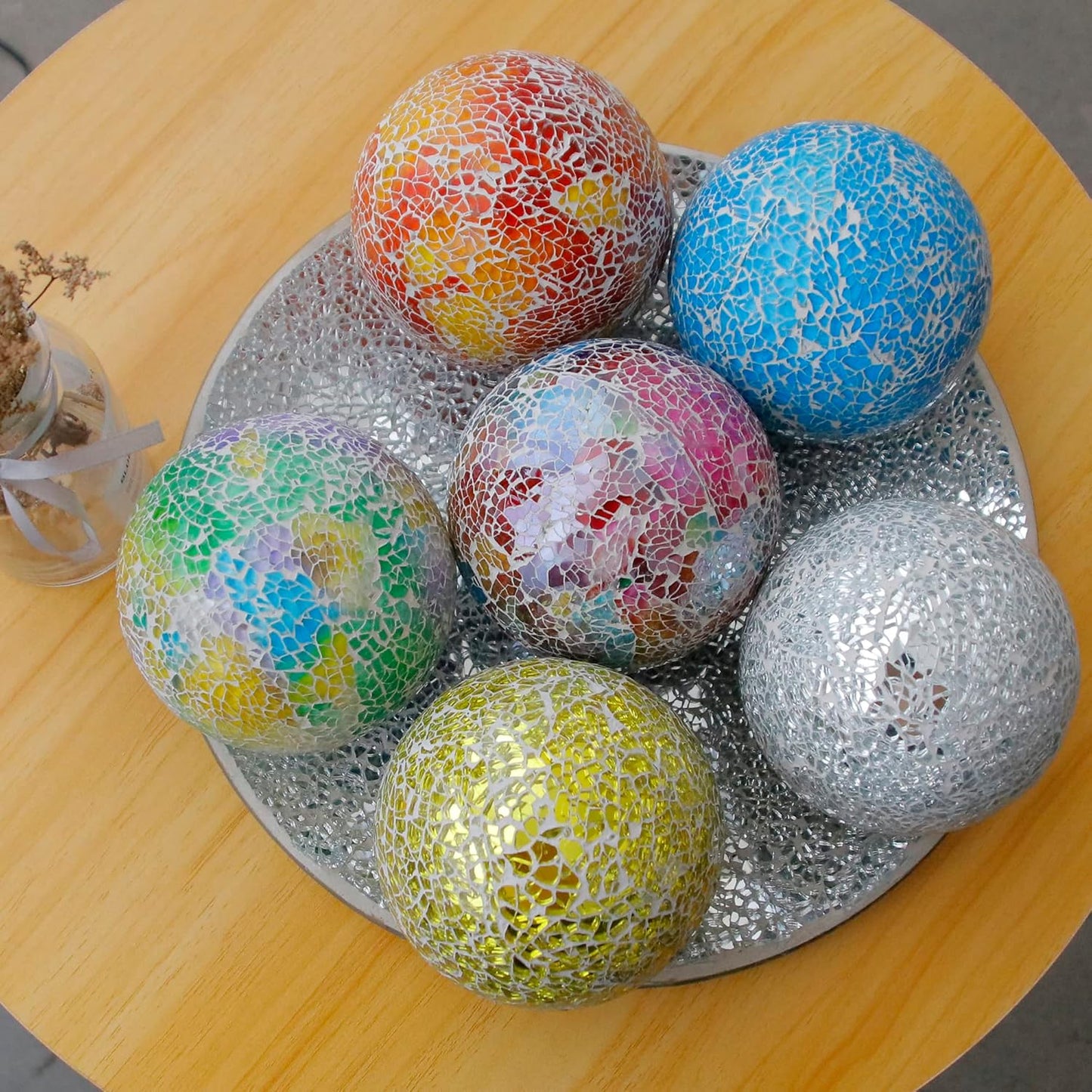 3pcs 4in Orange Mosaic Glass Sphere Balls for Decorative Bowls, Vases, Tables | Home, Office, Event Decor | Polished Finish