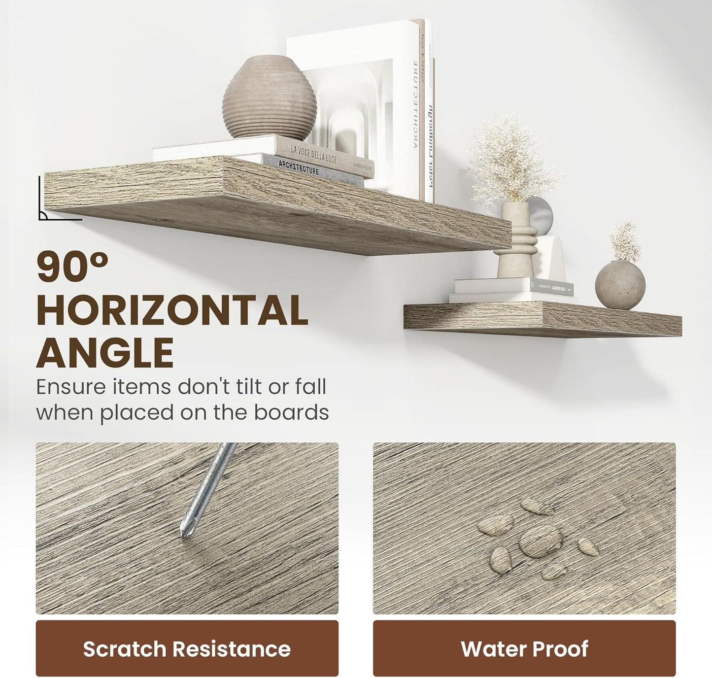 36 Inch Floating Shelves, 12 Inch Deep Floating Shelves for Wall, Floating Shelf with Invisible Brackets, Deep Shelves for Bathroom, Bedroom, Living Room, 2 Pack, Vintage Gray Oak