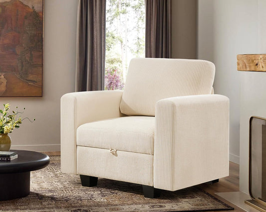 38.5 Oversized Accent Chair with Storage Ivory Corduroy, Single Modern Accent Sofa Chair with Arms for Apartment Living Room (21" Deep Seat)