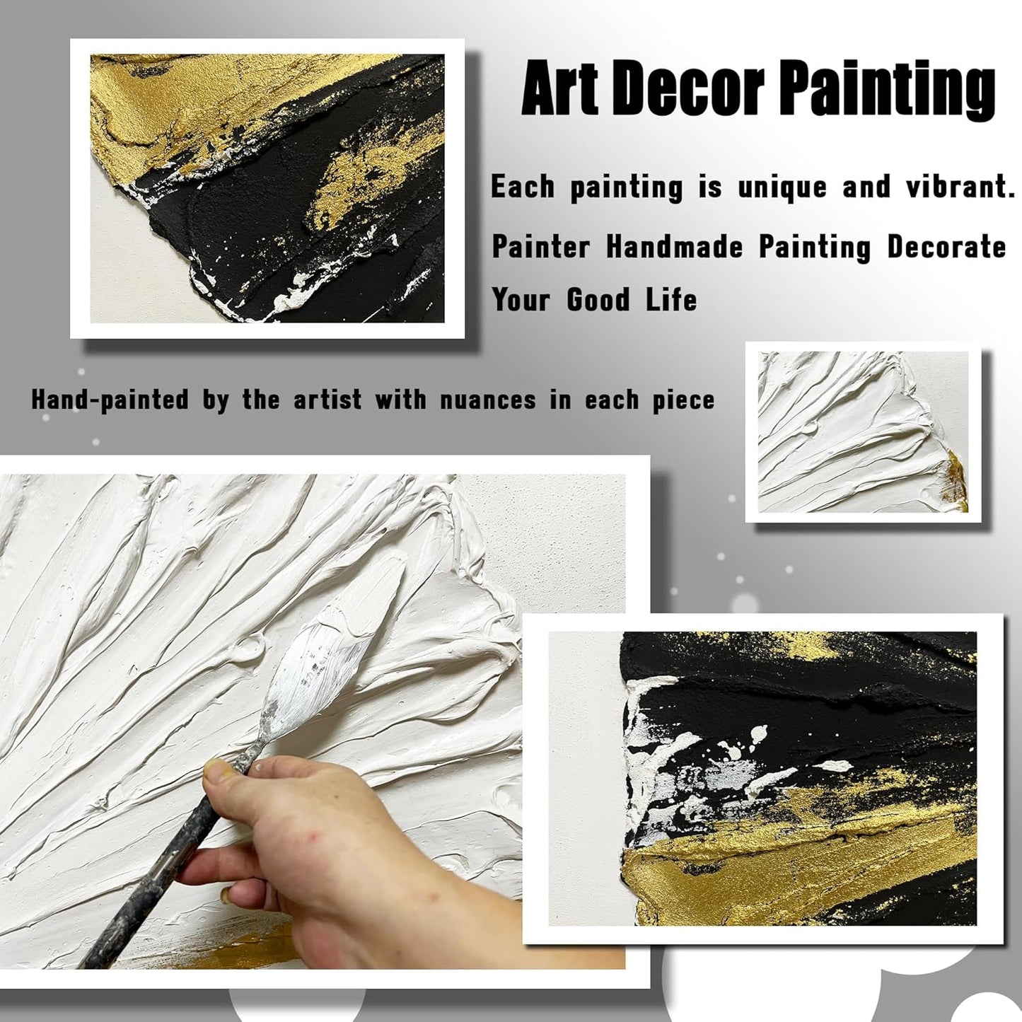 Abstract Circles Wall Decorations for Office Black White Gold Oil Painting Wall Art for Bedroom Large Pictures for Living Room Size 29 x 58 Inch