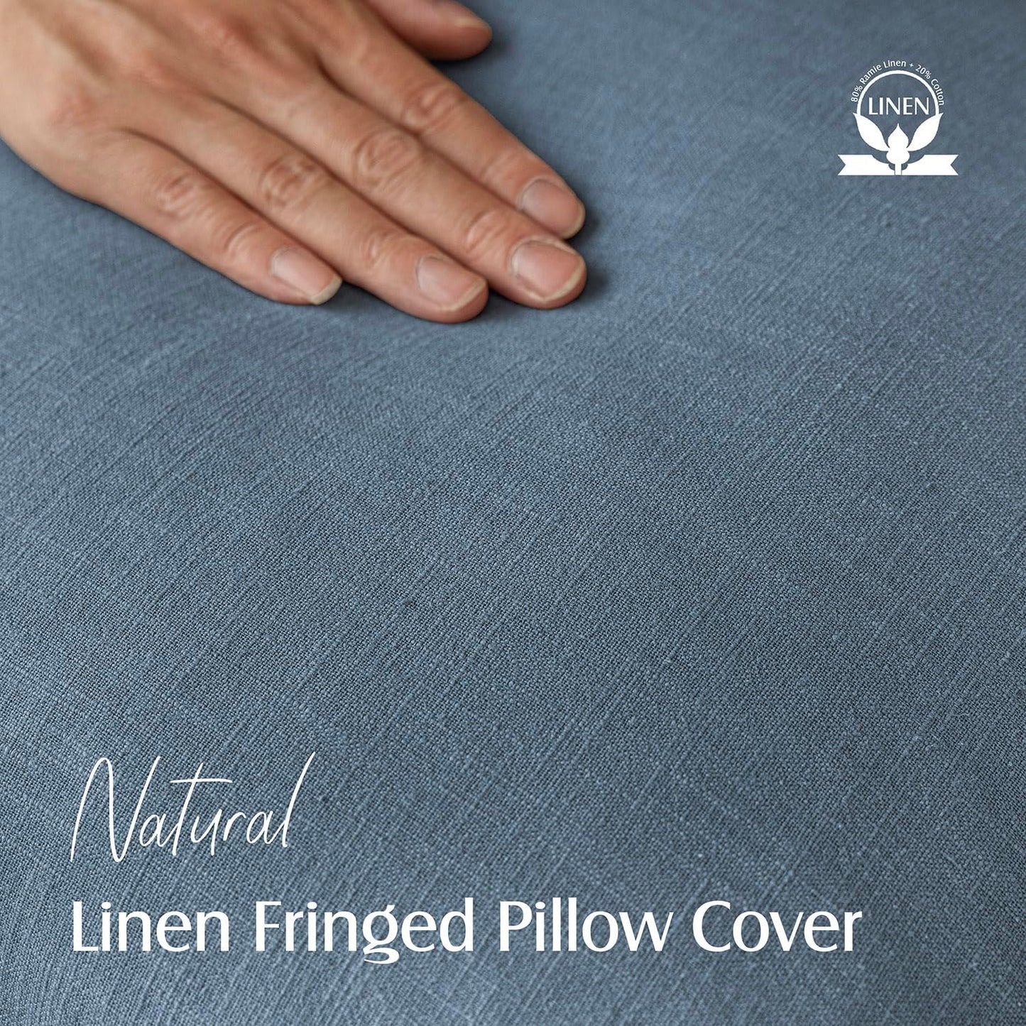 Foindtower Set of 2 Decorative Linen Fringe Throw Pillow Covers Cozy Boho Farmhouse Cushion Cover with Tassels Soft Accent Pillowcase for Couch Sofa Bed Living Room Home Decor, 16×16 Inch, Misty Blue