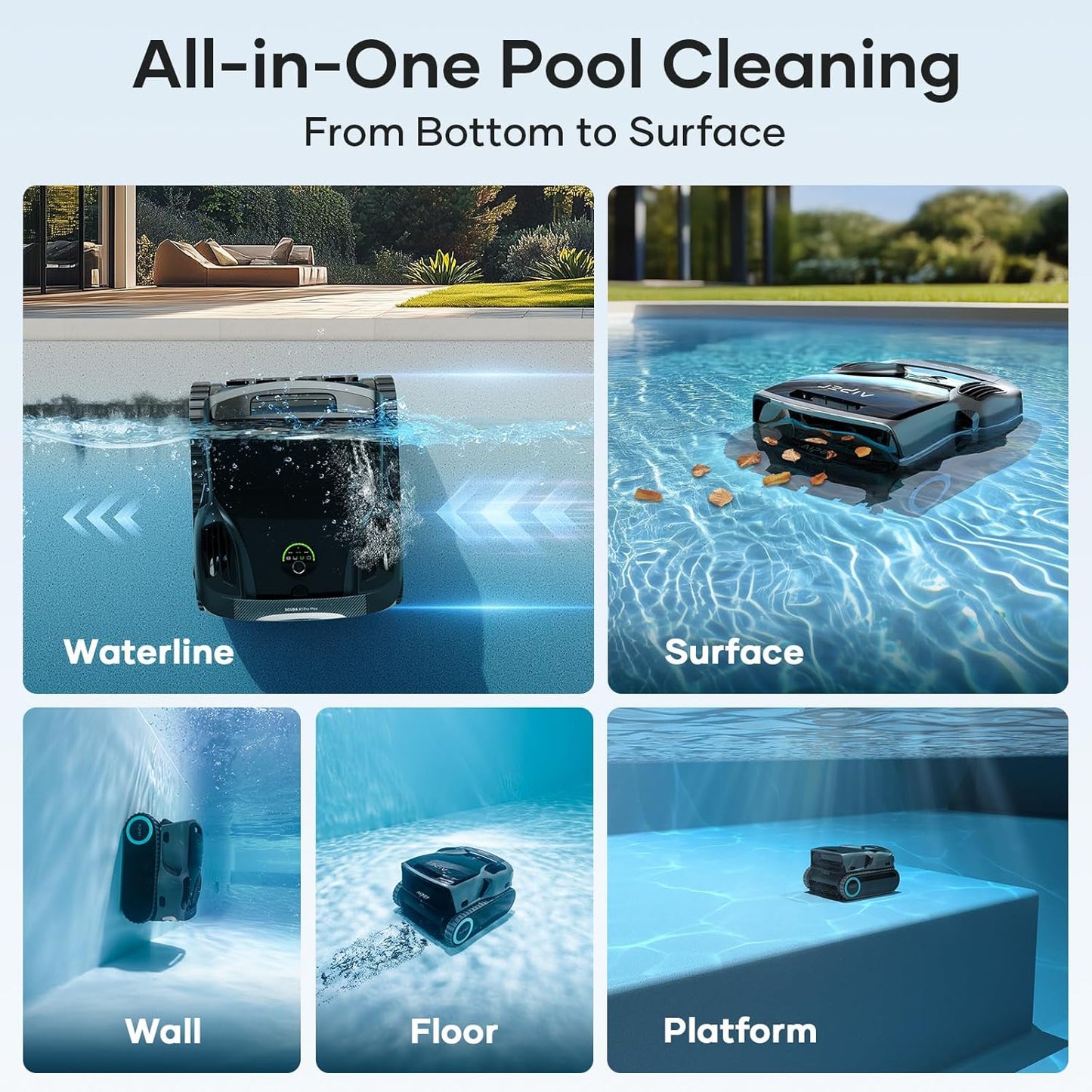Aiper Scuba X1 Pro Max Pool Cleaning Robot, Pool Mapping, Adaptive Path, 8500 GPH Power, Double Filtration, Smart Surface Parking, Pool Vacuum for All Inground Pools