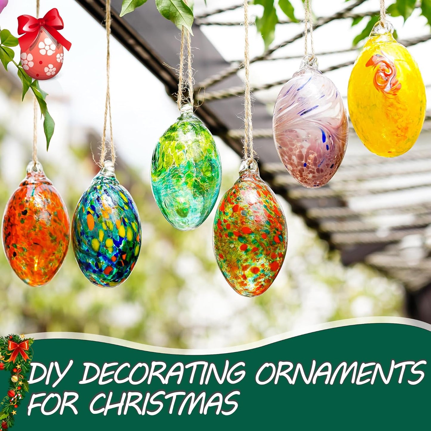 6PCS Hand Blown Glass Egg Ornaments Colorful Hanging Witch Balls Gazing Ball Friendship Ball Decor for Garden Patio Window