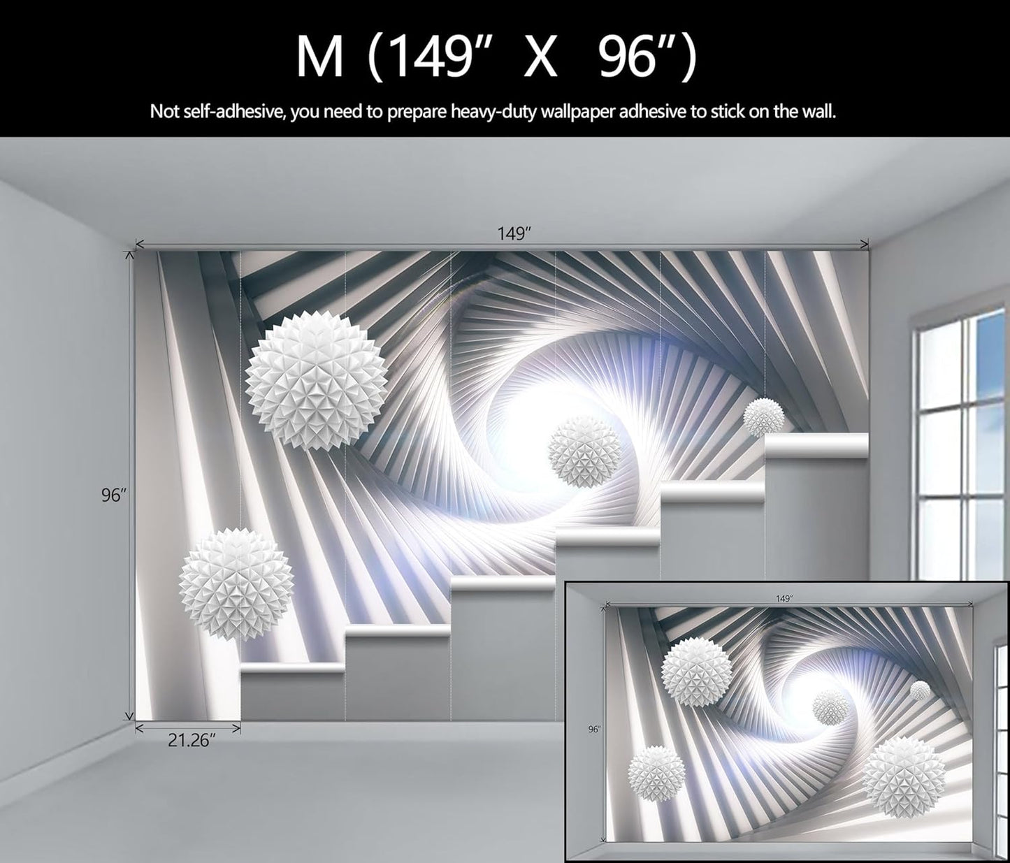 3D Space Tunnel Wallpaper Living Room Abstract Architecture Mural for Meditation Room (Not Peel and Stick)