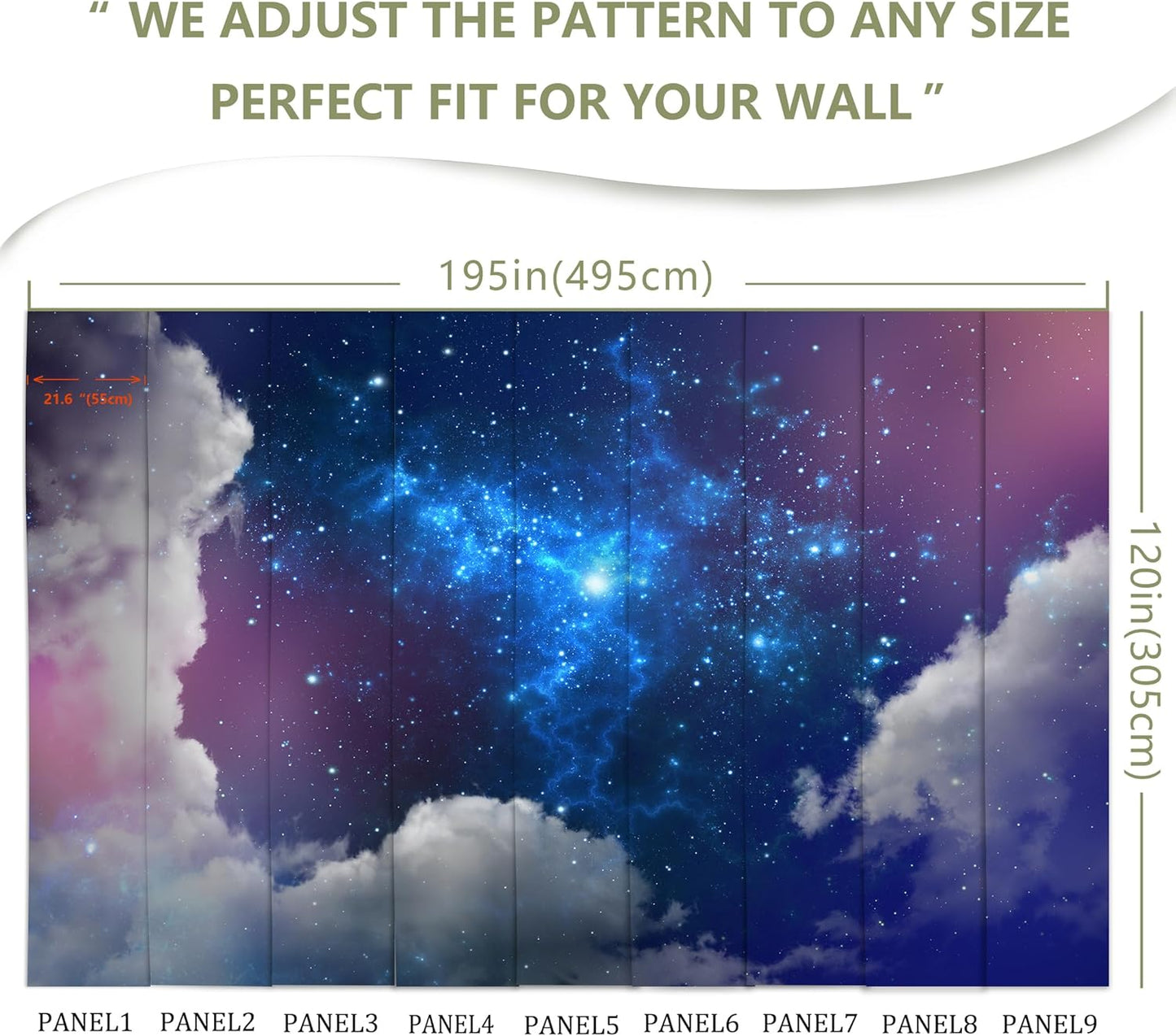 Galaxy Starry Cloud Wallpaper for Ceiling Purple Starry Sky Wall Mural Living Room Bedroom（Not Peel n' Stick）