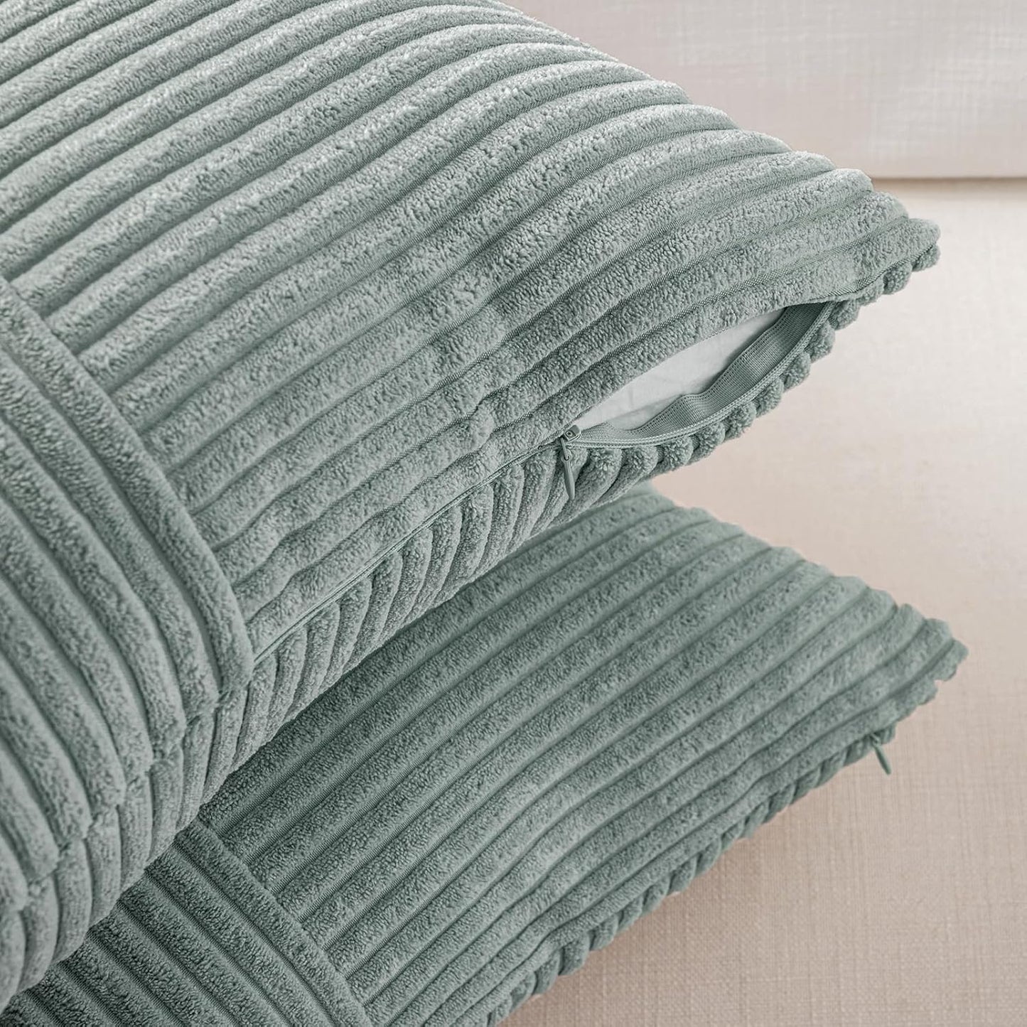 Fancy Homi 2 Packs Grey Blue Long Lumbar Decorative Throw Pillow Covers 16x24 Inch for Couch Bed Sofa, Rustic Farmhouse Boho Home Decor, Soft Striped Corduroy Rectangle Accent Cushion Case 40x60 cm