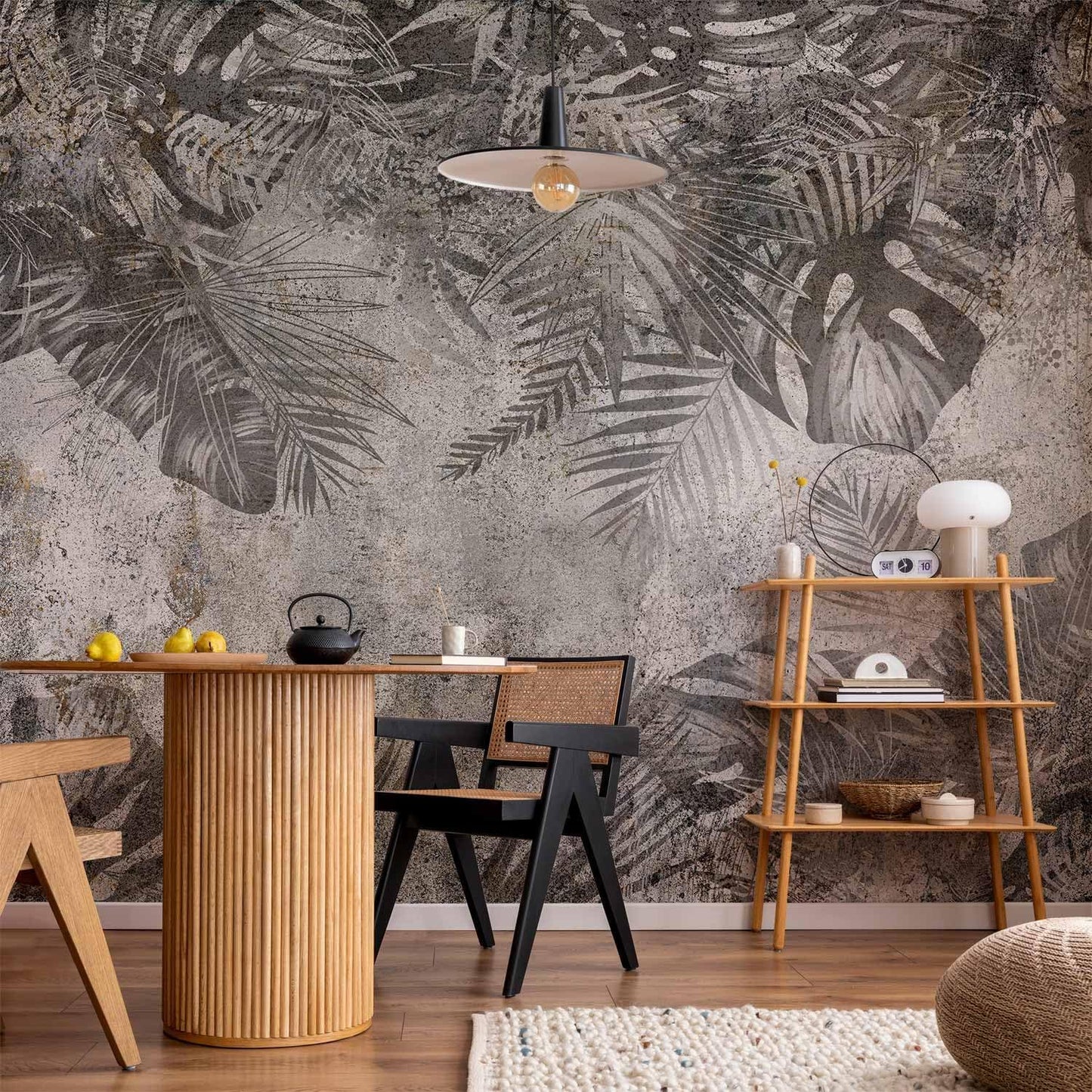 artgeist Premium Wall Mural Tropical Leaves 138x101 in - XXL Non-Woven Wallpaper Fleece Wall Decor Photo Print Picture Image Design Landscape Palms Leaves Monstera Grey b-C-0825-a-a