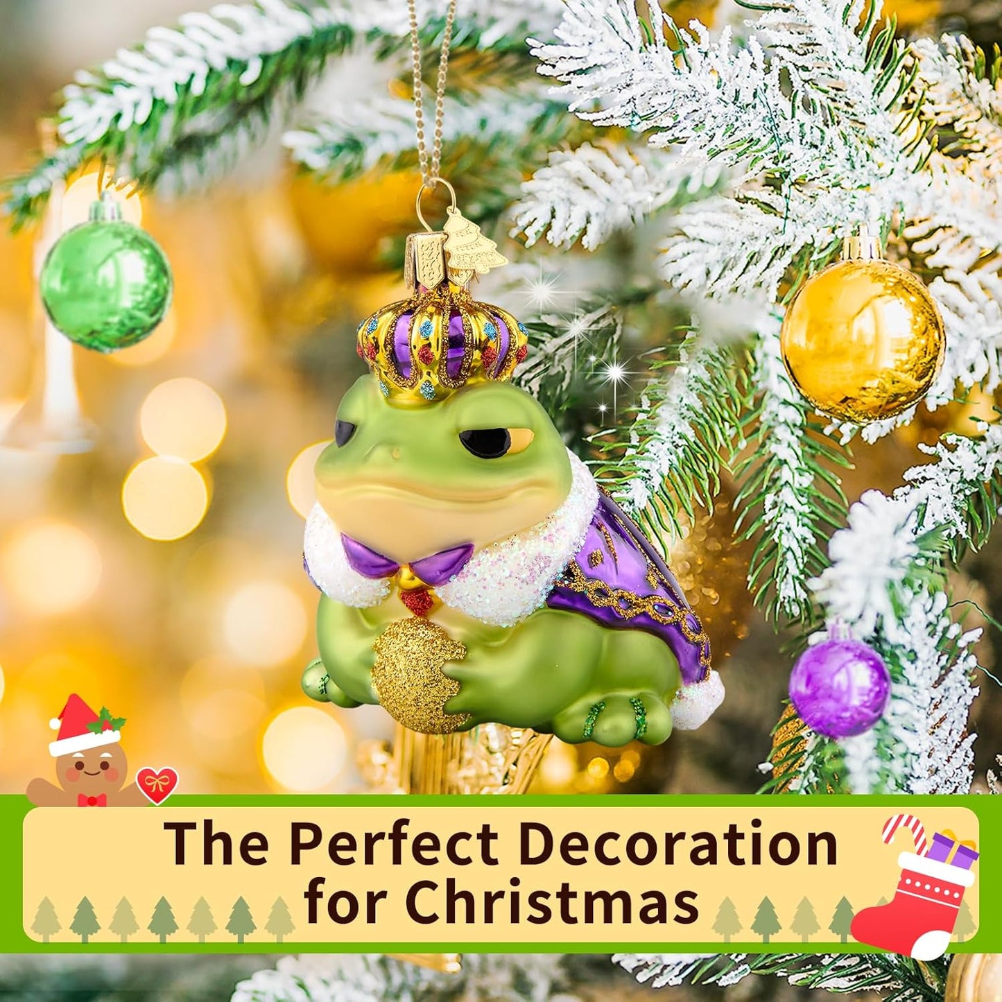 Frog Christmas Tree Ornaments,Hand-Blown Glass Ornaments,Frog Prince Watcher Collection Figurines Hanging Ornament,Christmas Decorations for Animal Lovers Holiday Party Home Gift