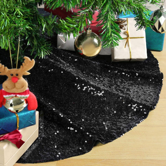 Glitter Black Tree Skirt 36 Inches Small Tree Skirt Sequin Fabric Xmas Tabletop Tree Christmas Halloween Party Ornaments