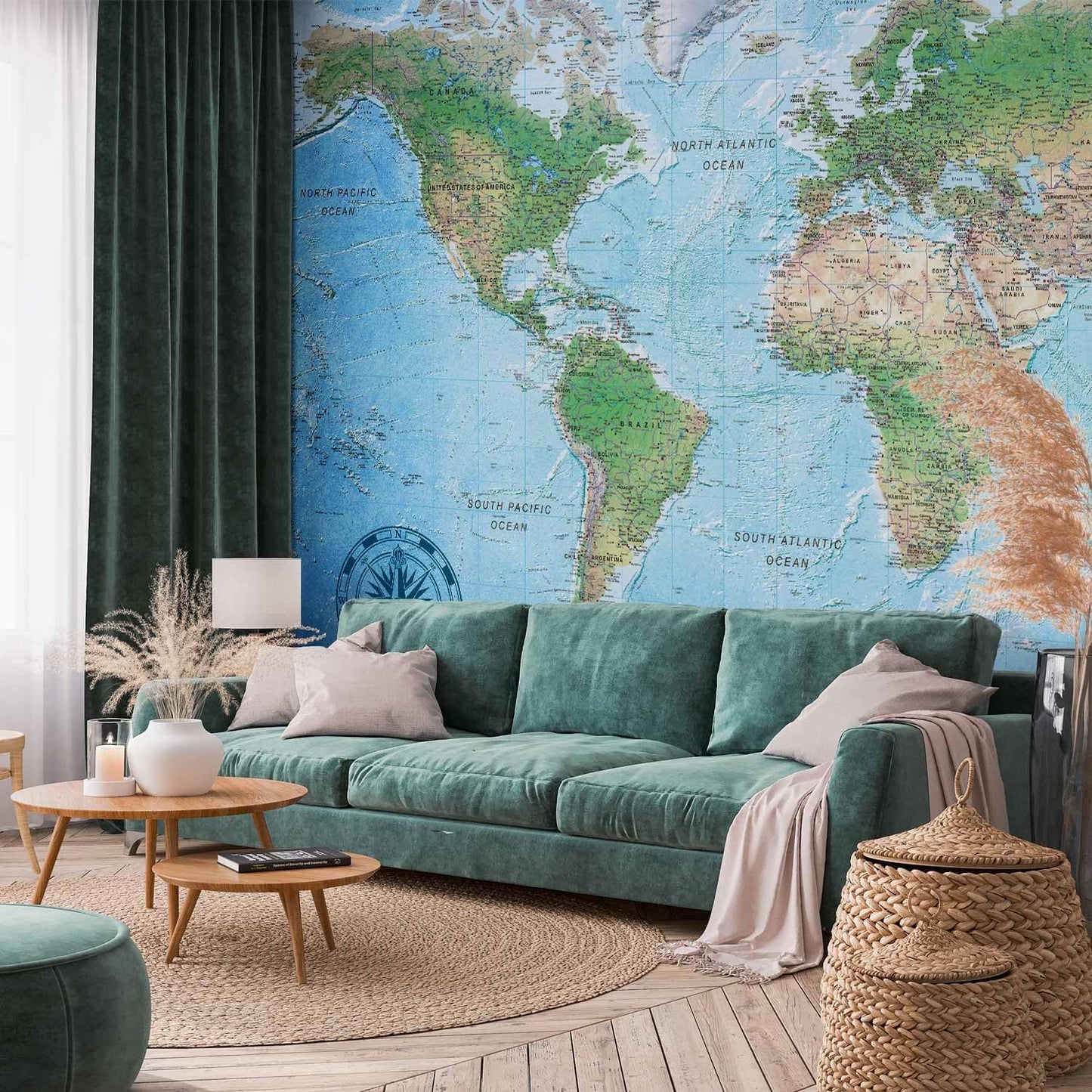 artgeist Premium Wall Mural World Map 118x83 in - XXL Non-Woven Wallpaper Fleece Wall Decor Photo Print Picture Image Design Home Map of The World k-A-0127-a-a