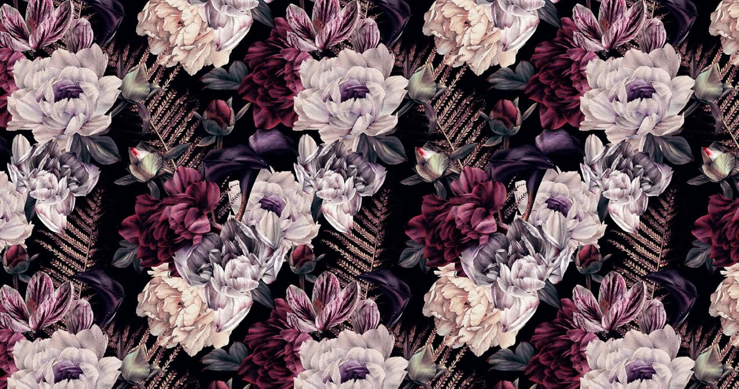 Floral Wallpaper Watercolor Dark Peony Flowers Mural Wallpaper for Bedroom Living Room (Not Peel n' Stick)
