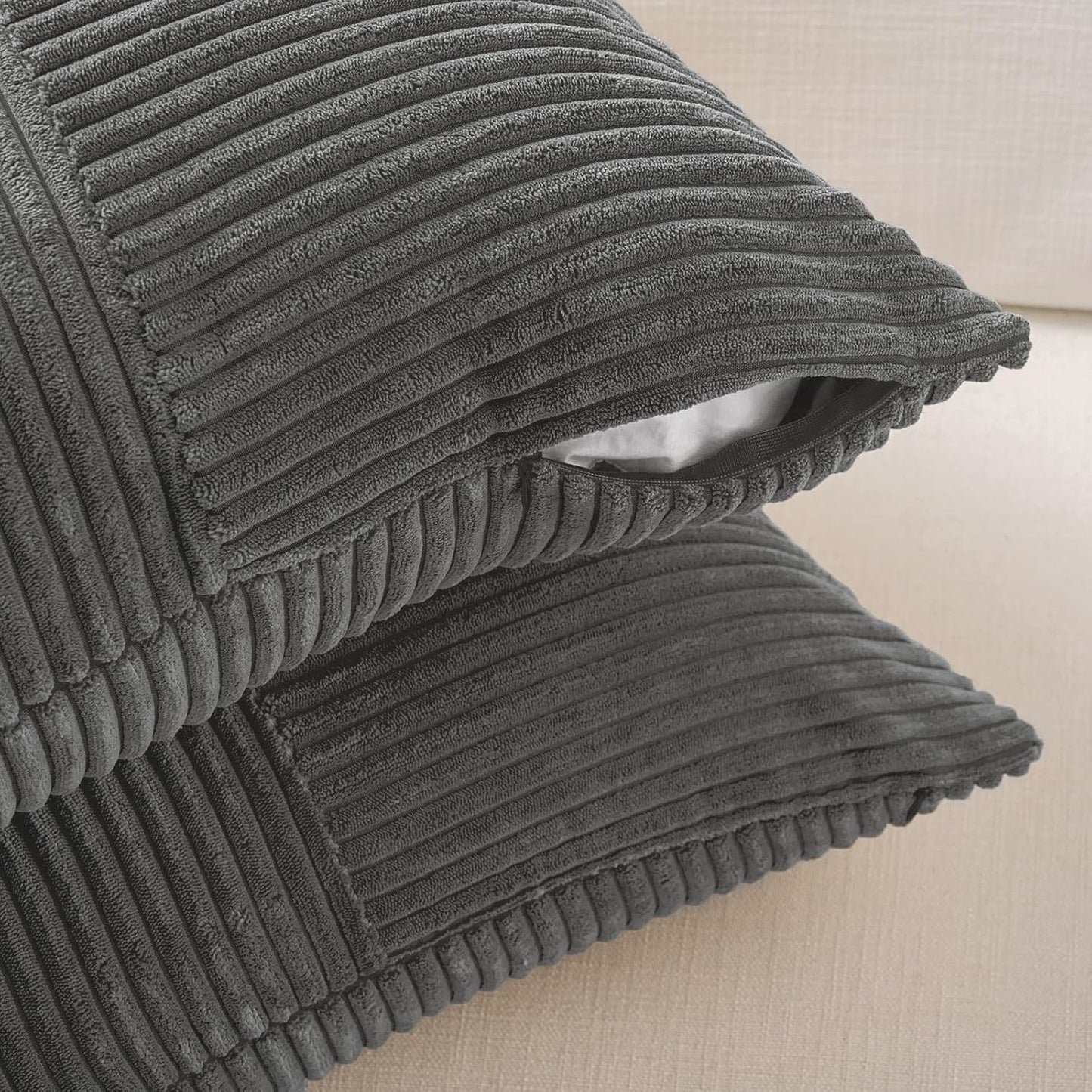 Fancy Homi 2 Packs Dark Gray Samll Decorative Throw Pillow Covers 12x12 Inch with for Couch Bed Sofa, Rustic Farmhouse Boho Home Decor, Soft Corss Patchwork Corduroy Square Cushion Case 30x30 cm