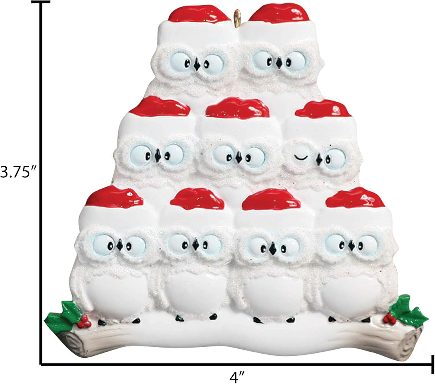 3D Owl Family of 9 Christmas Ornament 2025 Personalized Family Christmas Ornaments 2025 | White Holiday Keepsake Personalized Tree Ornaments Customizable Gifts Woodland Owls of Nine Ornament Holly