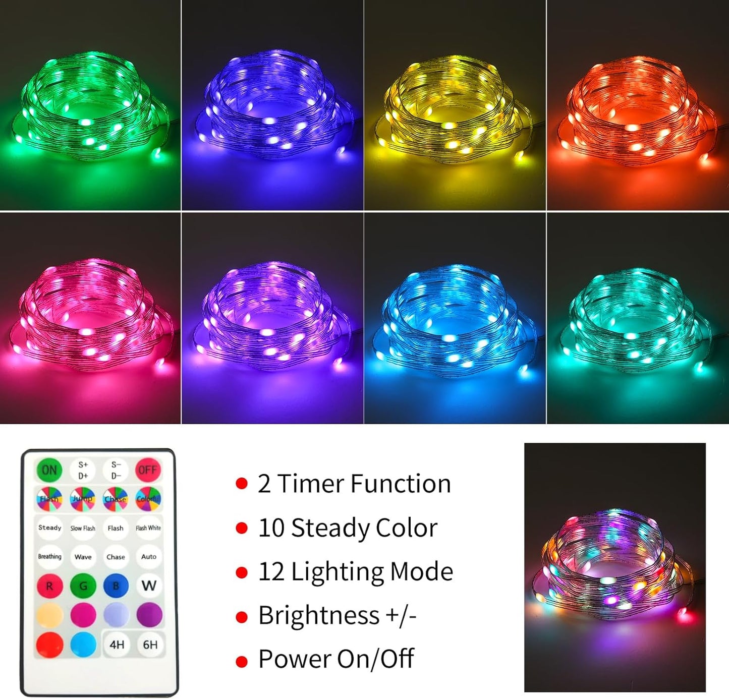 Fairy Lights Battery Operated Color Changing String Light with Remote, 16.4FT 1-Pack Twinkle LED Lights USB Plug or Battery Powered, Outdoor Christmas Decorations for Bedroom Party Indoor