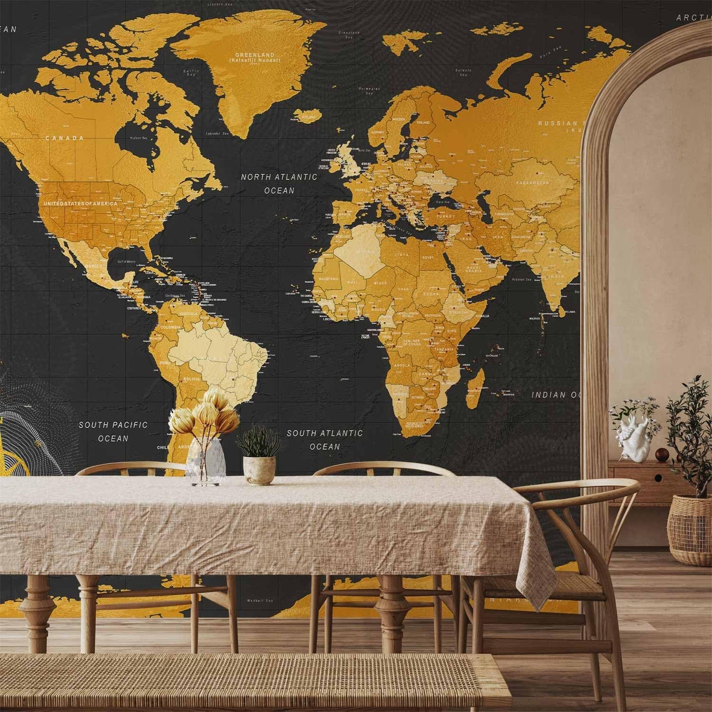 artgeist Premium Wall Mural World Map 157x110 in - XXL Non-Woven Wallpaper Fleece Wall Decor Photo Print Picture Image Design Home Map of The World k-A-0130-a-a