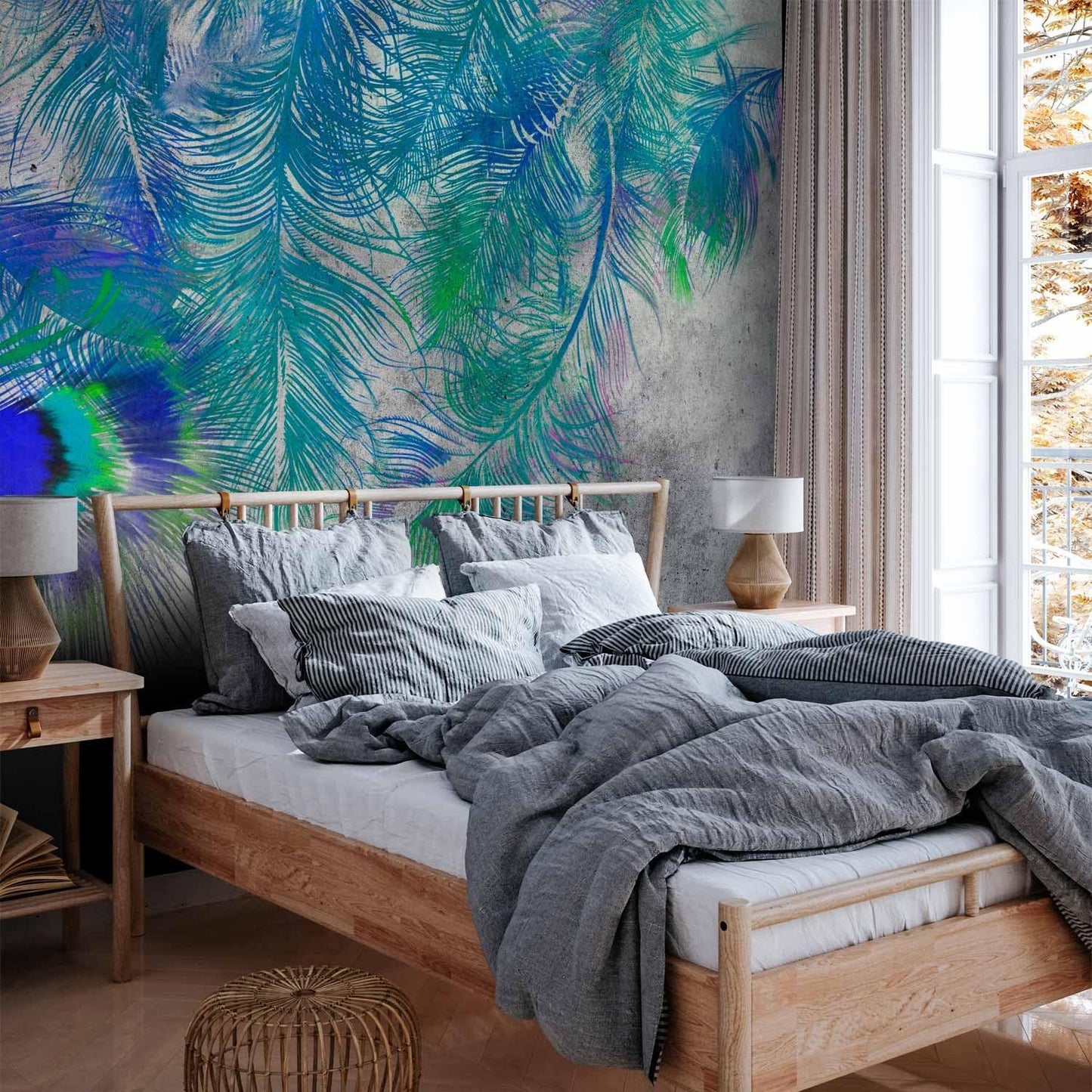 artgeist Wall Mural Cement Feather 138x101 in - XXL Non-Woven Wallpaper Fleece Wall Decor Photo Print Picture Image Design Landscape Colorful Abstract n-A-1488-a-a