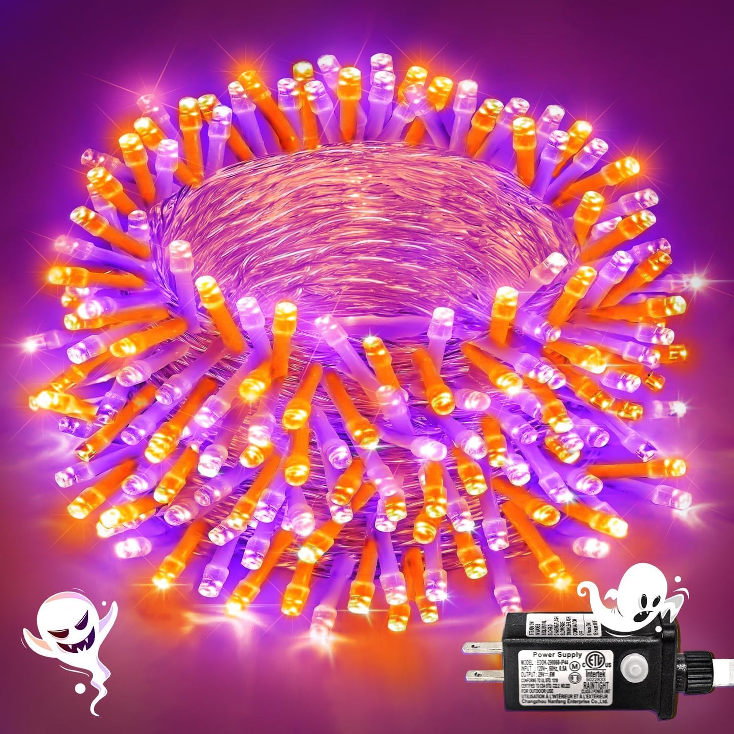 250 LED Orange and Purple Halloween Lights 82 FT Halloween Lights Indoor Outdoor Clear Wire with 8 Modes, Plug in Waterproof Christmas Light for Tree Party Bedroom Thanksgiving Decorations